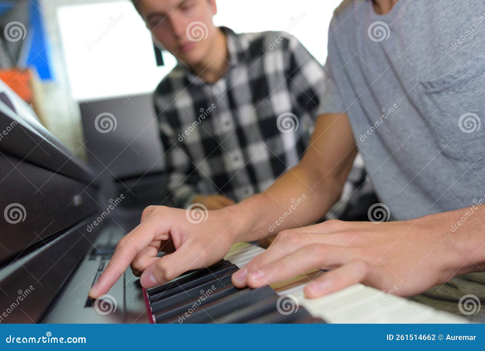 They adjusting volume stock photo. Image of musician 261514662