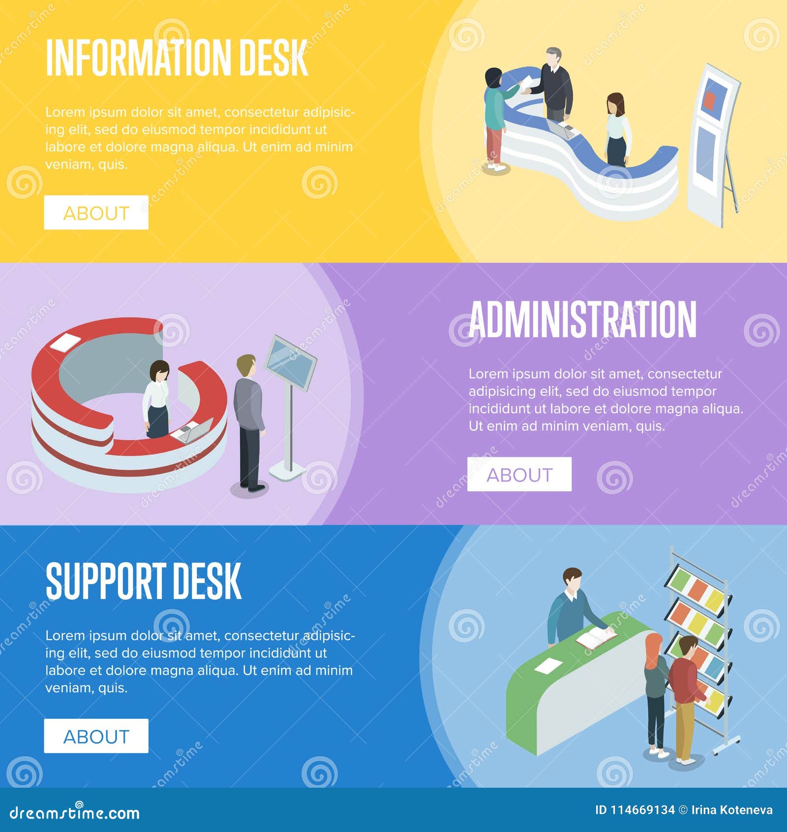 Administration And Support Desk Isometric Flyers Stock Vector