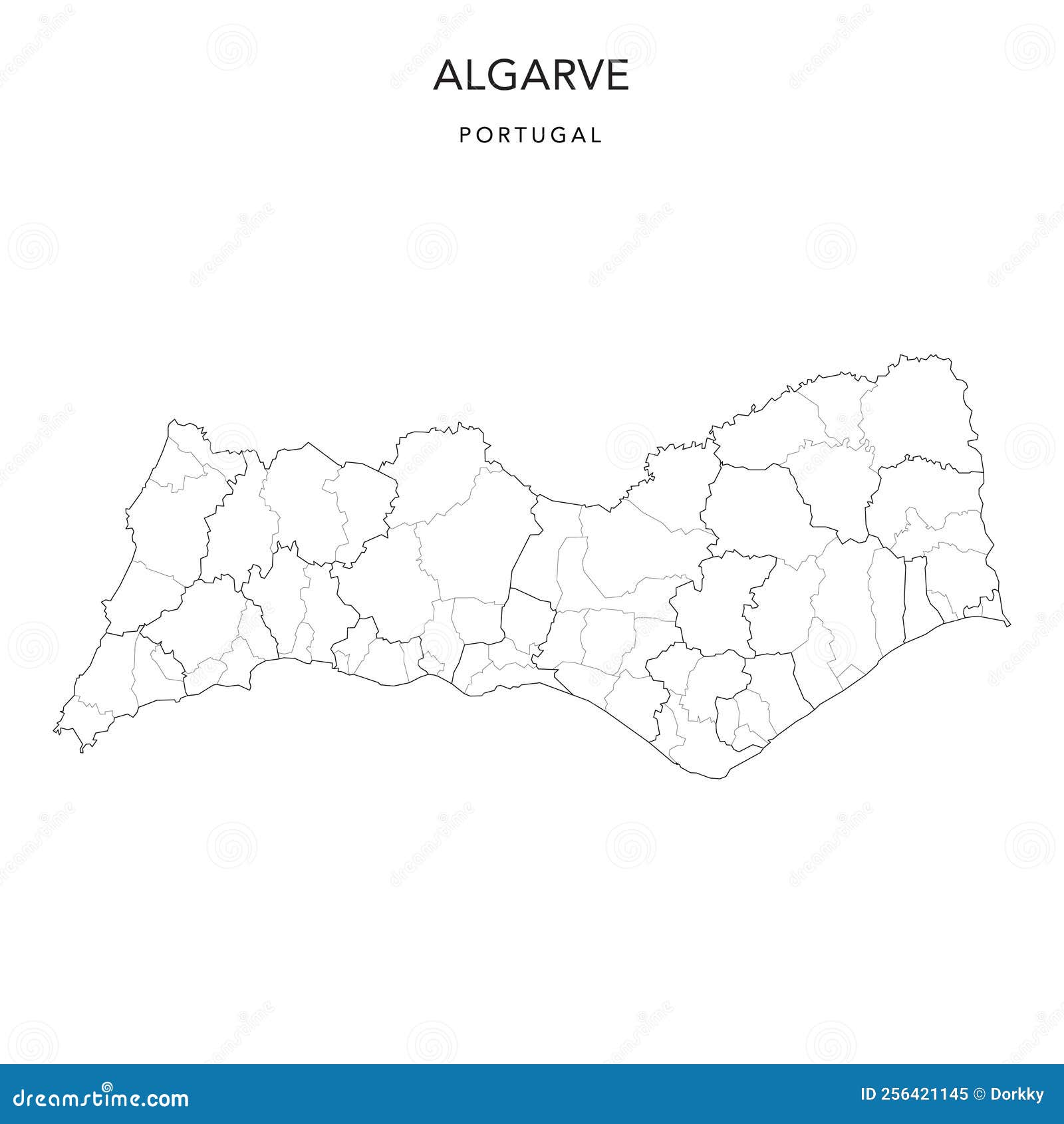 Administrative Map of the Algarve Region with Municipalities