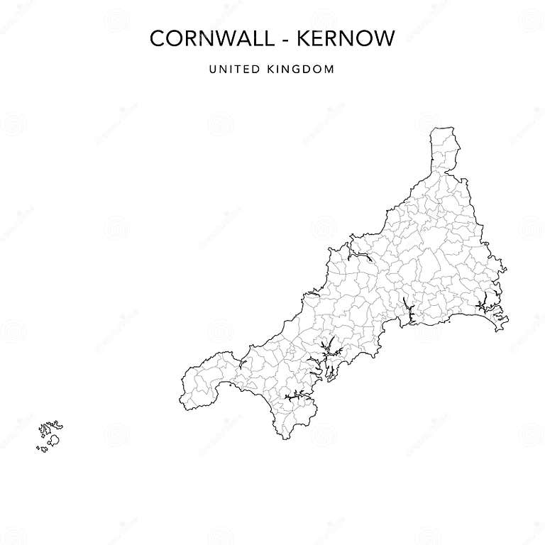 Administrative Map of Cornwall As of 2022 Vector Illustration Stock