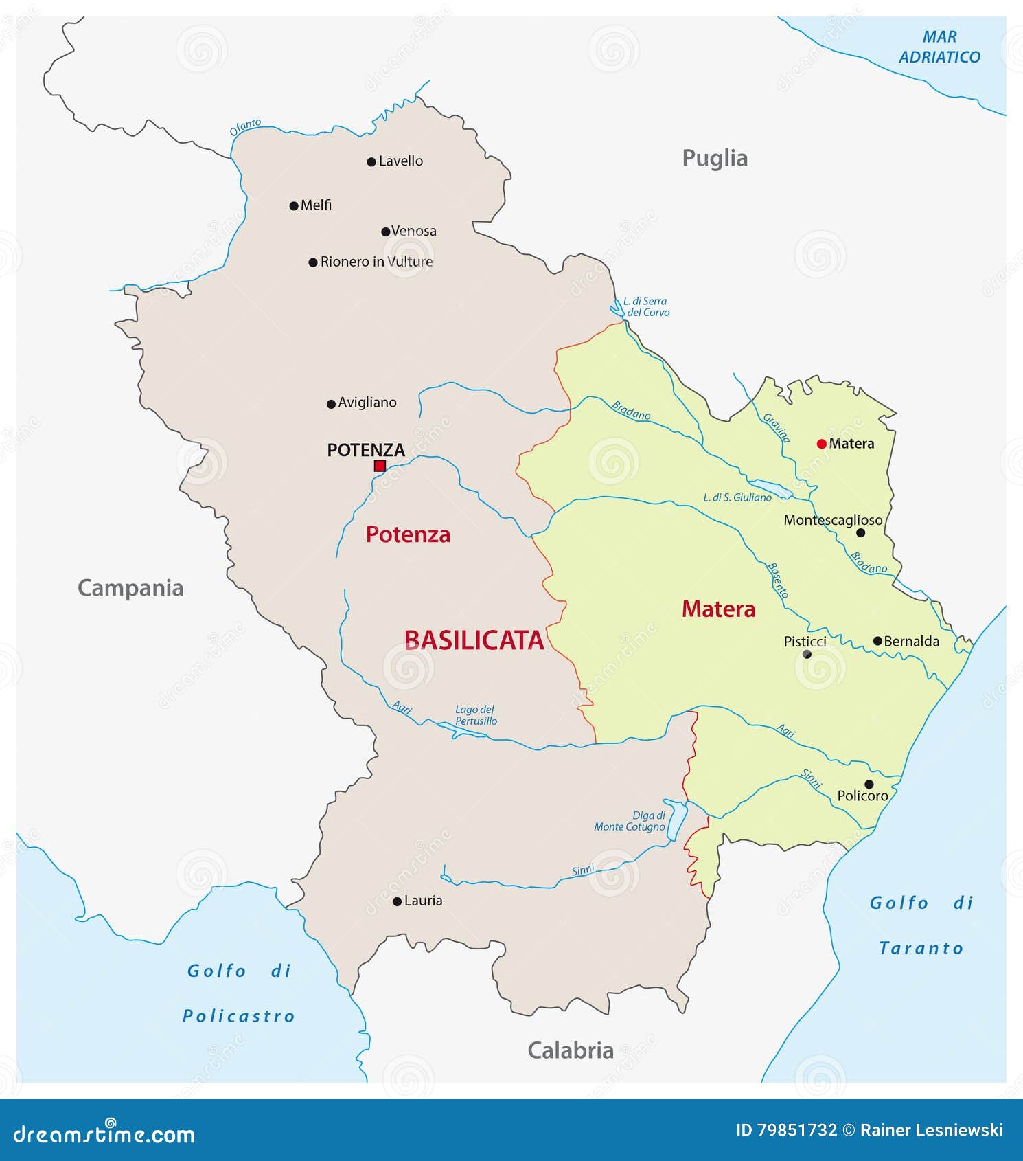 Administrative Map Of The Italian Region Basilicata Stock ...