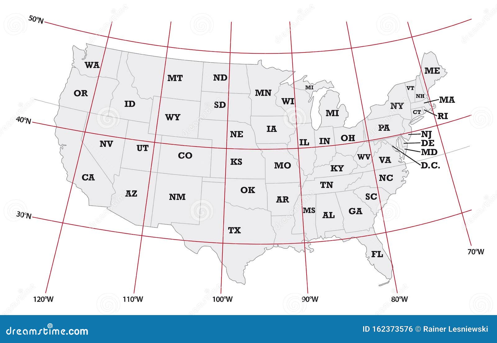 administrative map united states with latitude and longitude