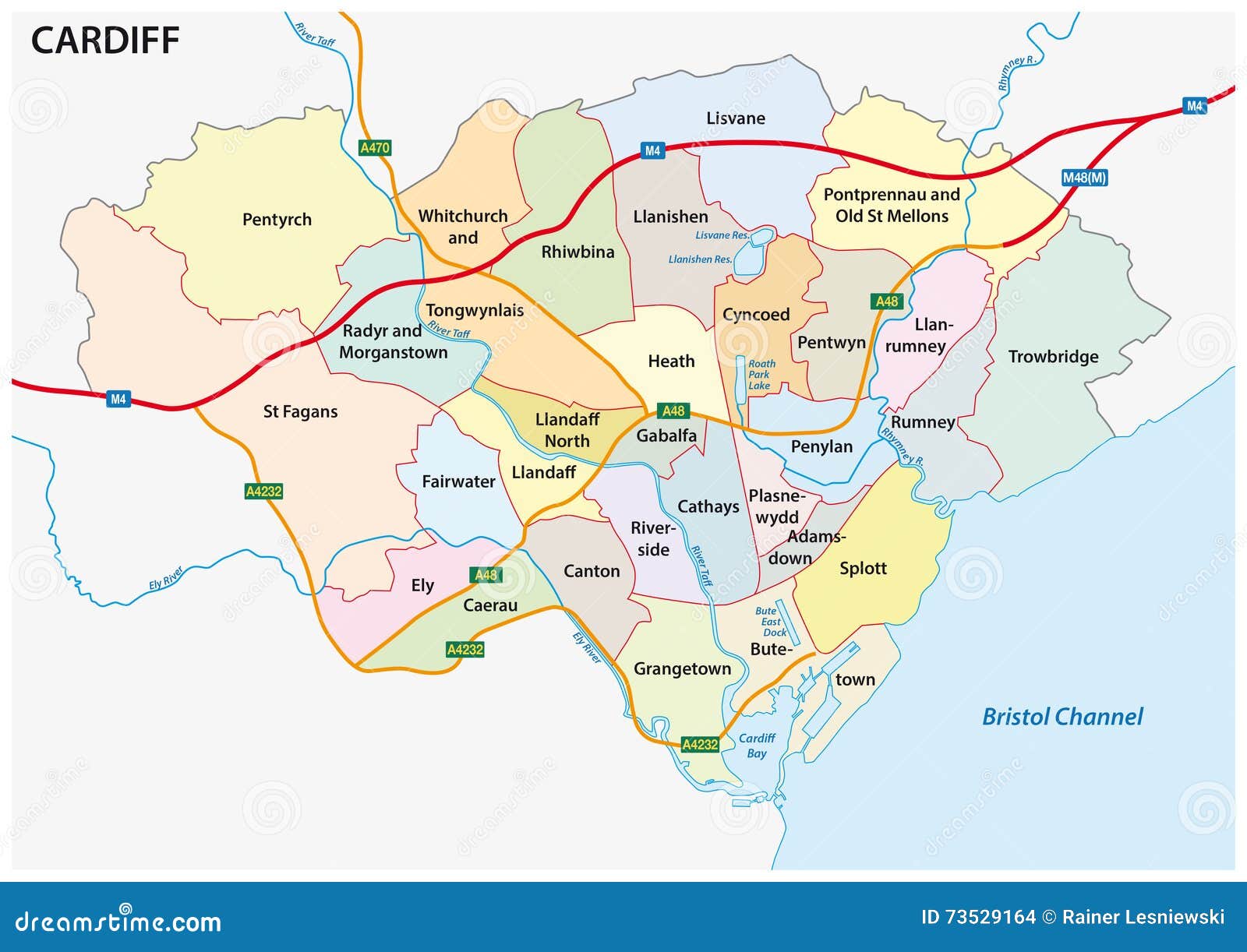 Administrative Political Vector Map Cardiff Welsh Capital 73529164 