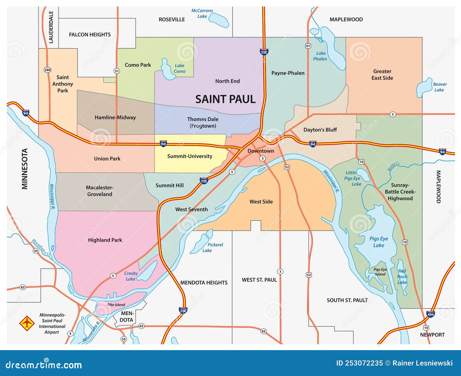 Administrative and Road Map of Saint Paul, Minnesota, United