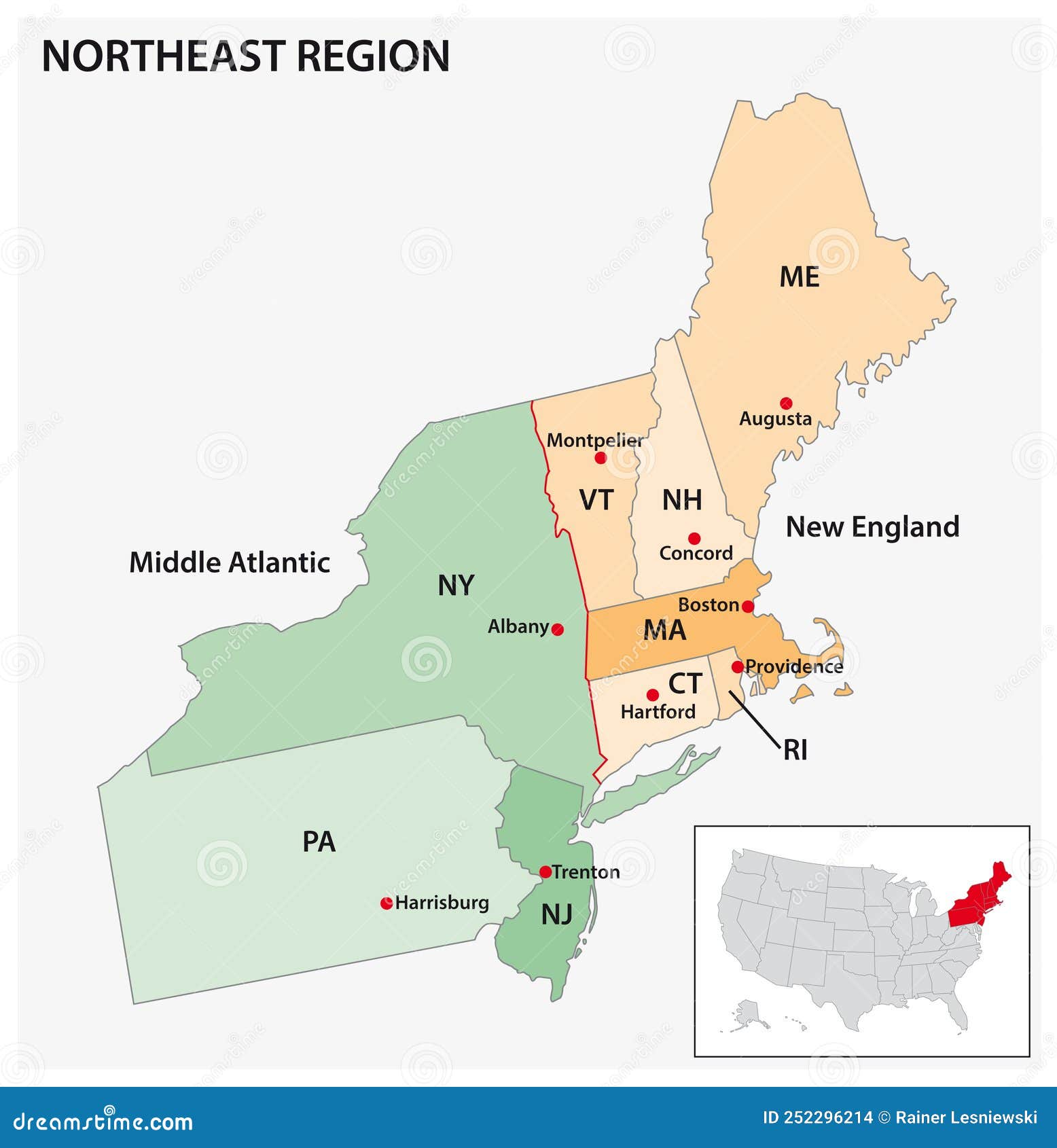 administrative  map of the us census region northeast