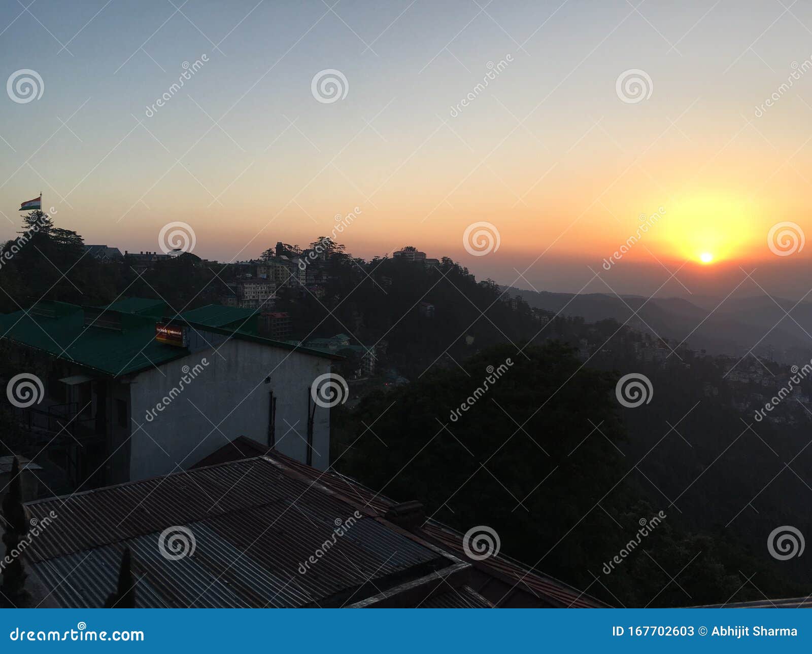 Admiring Beauty of Shimla Hills and Sun Set. Stock Image - Image of