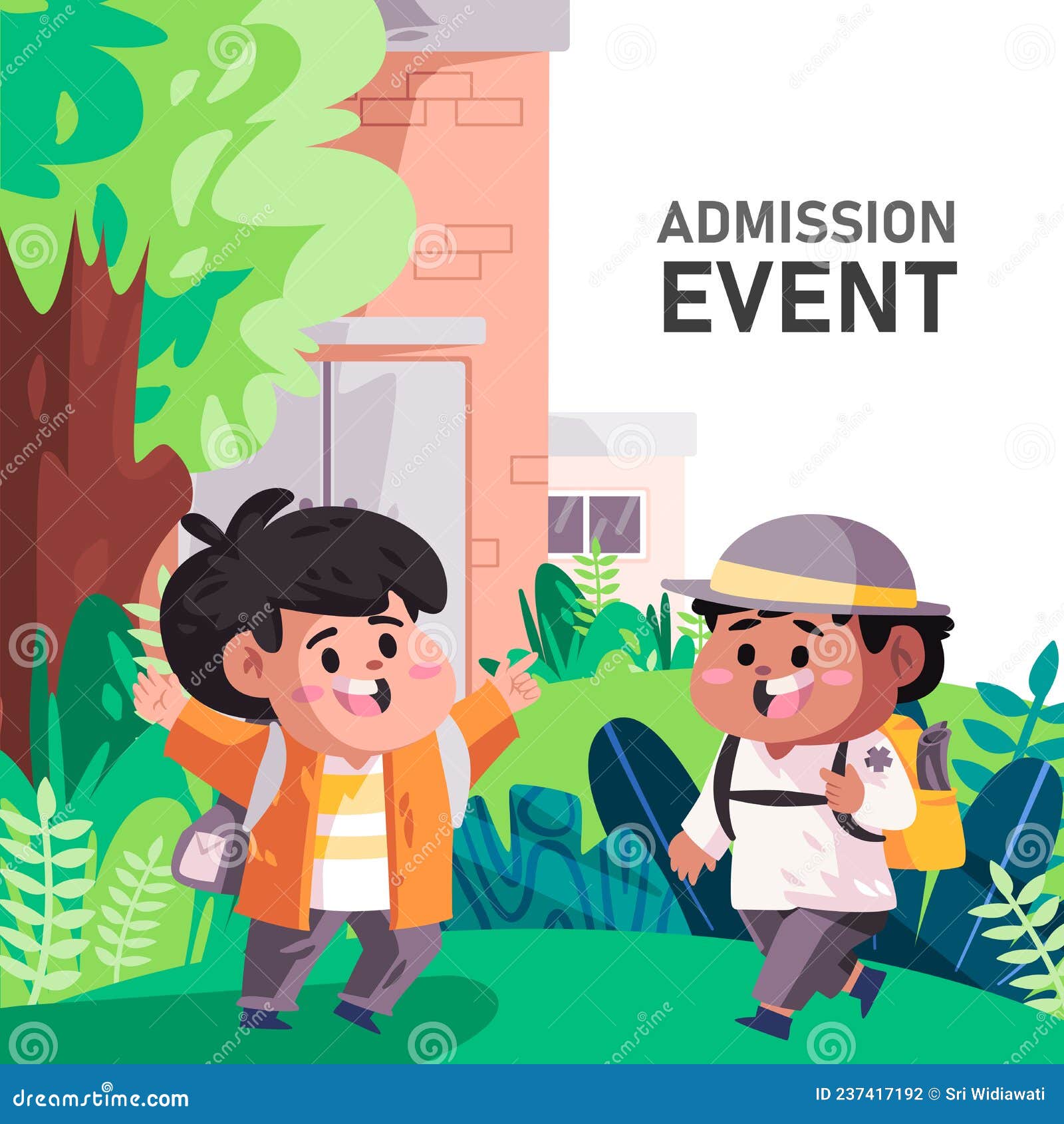 Admission Event School Poster Flyer Back To School Meet Friends Outside in  Front of School Building Stock Vector - Illustration of design, flyer:  237417192