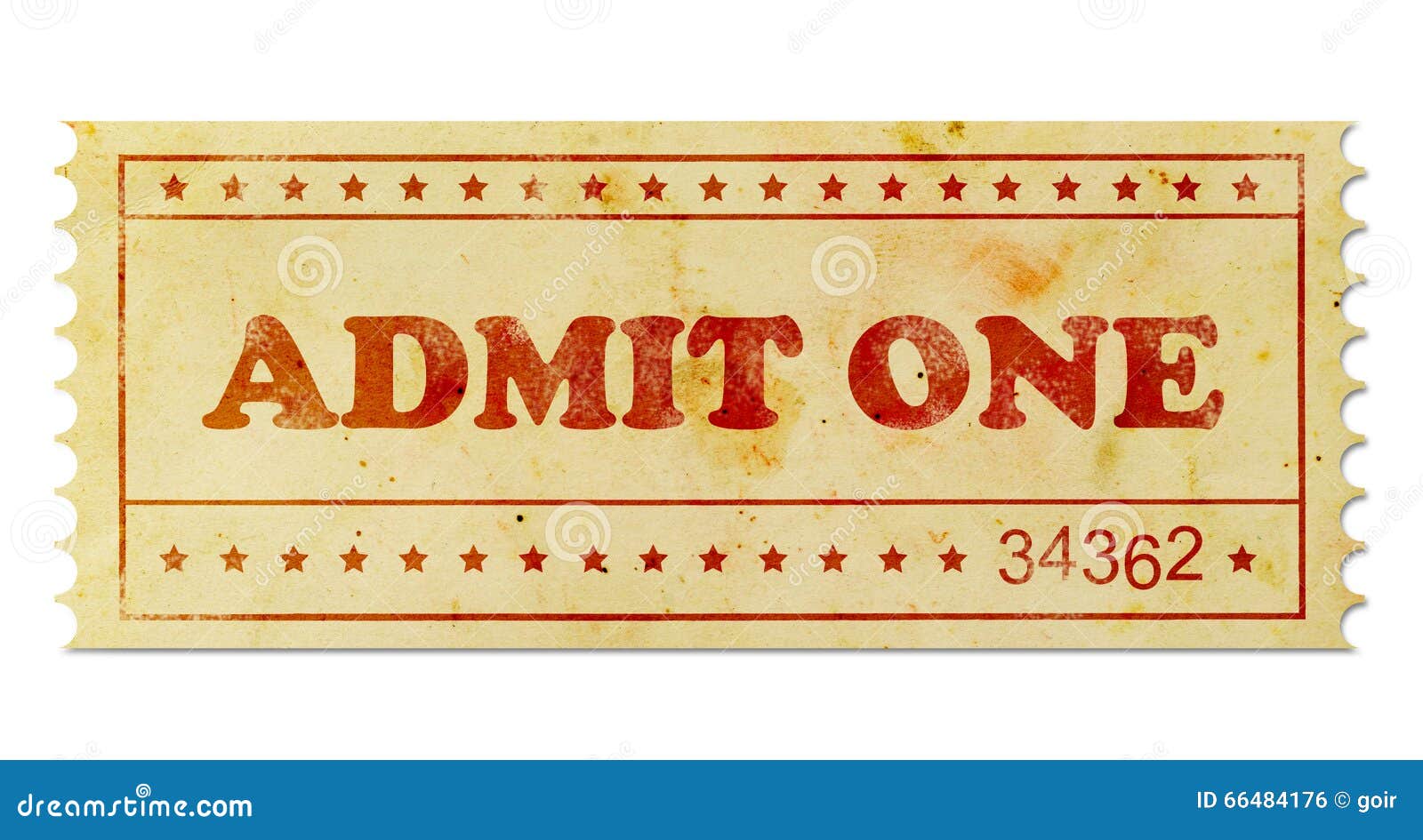 Admit One Vintage Ticket Stock Photo Image Of Fashioned 66484176