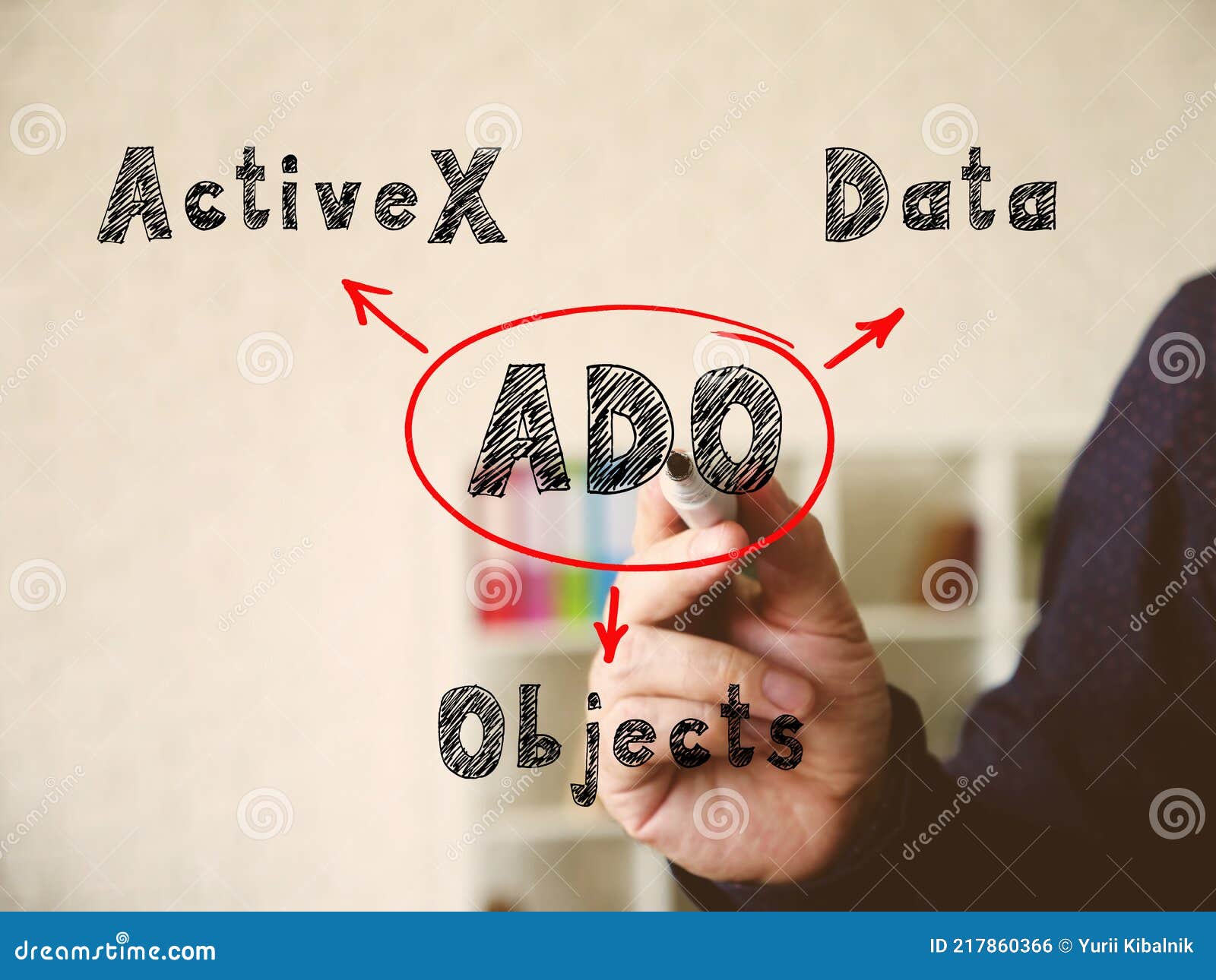 ado activex data objects inscription. interior of modern business office on an background