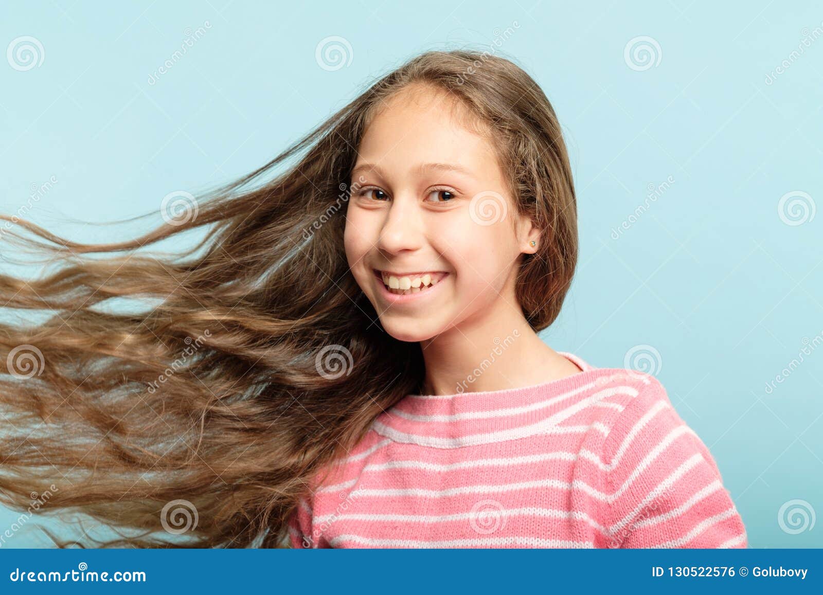 Adolescent Girl Wavy Hair Flying Haircare Kids Stock Photo - Image of ...