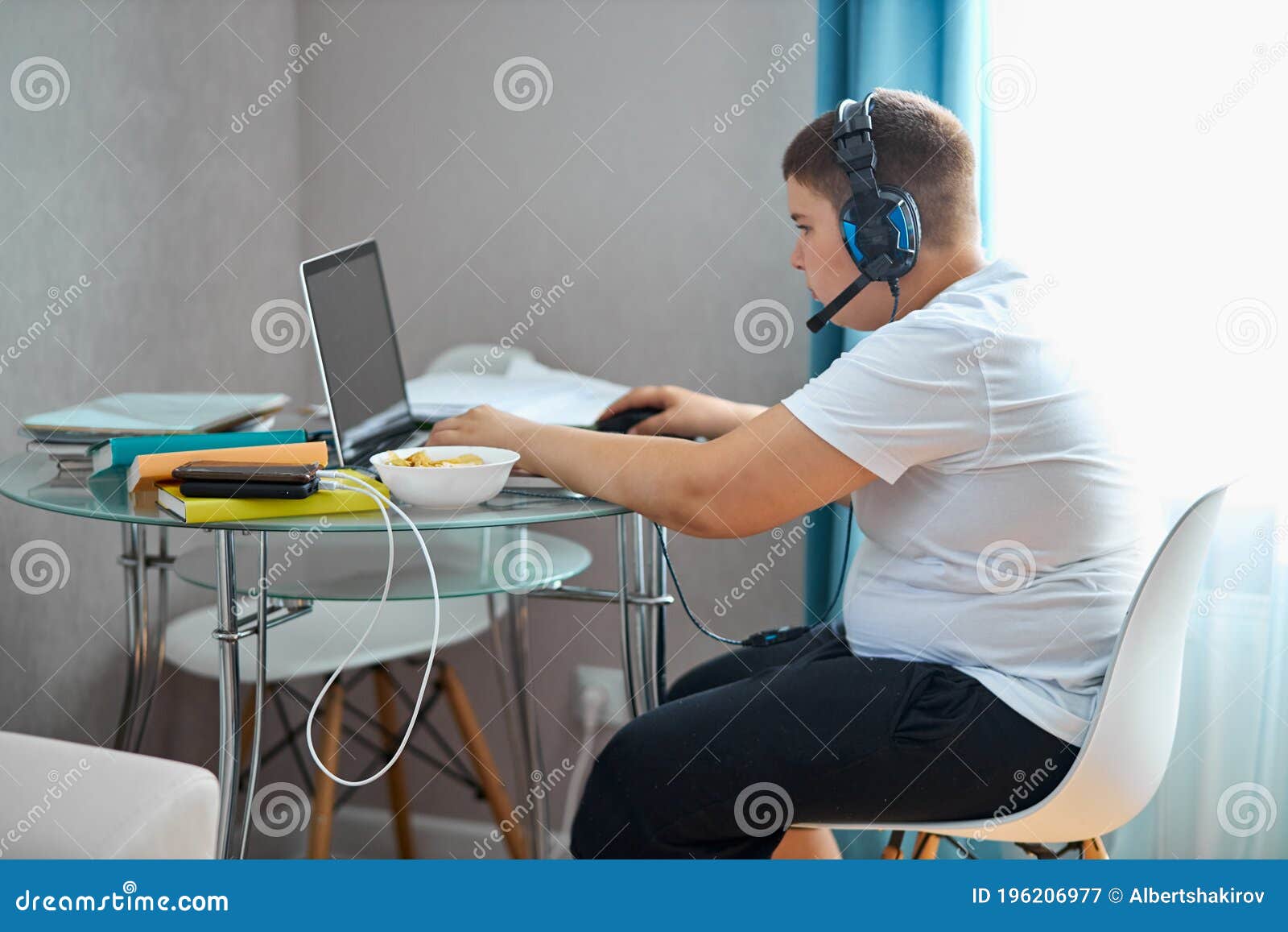 Adolescente Gordo Come Comida De Lixo E Joga Jogos De Computador Imagem de  Stock - Imagem de infância, rede: 196206977