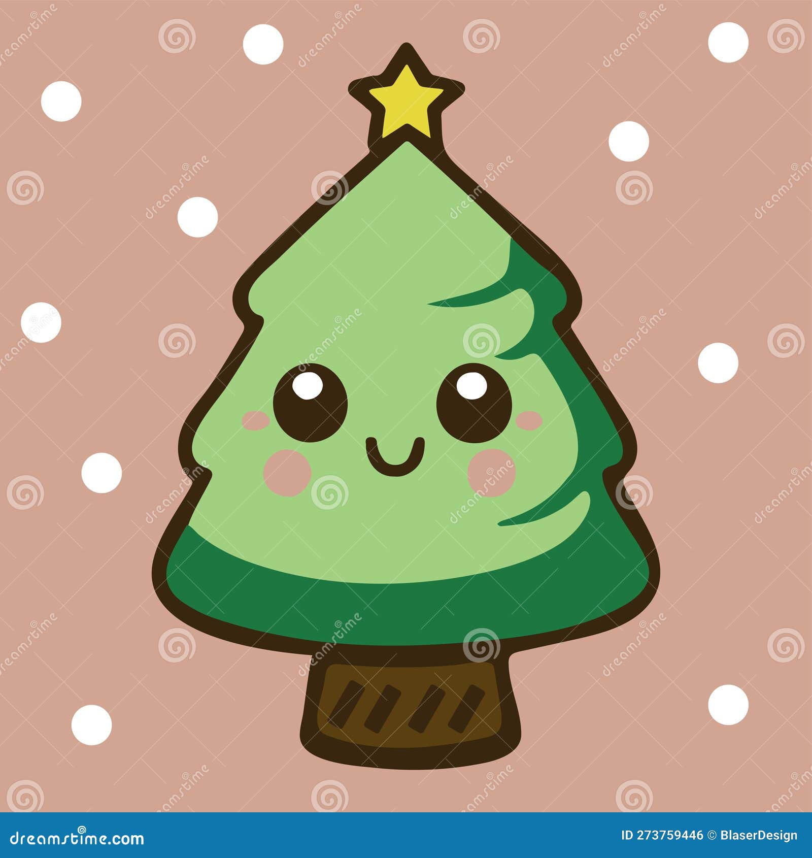 Adorável árvore De Natal Do Kawaii. ícone De Vetor De Feriado De