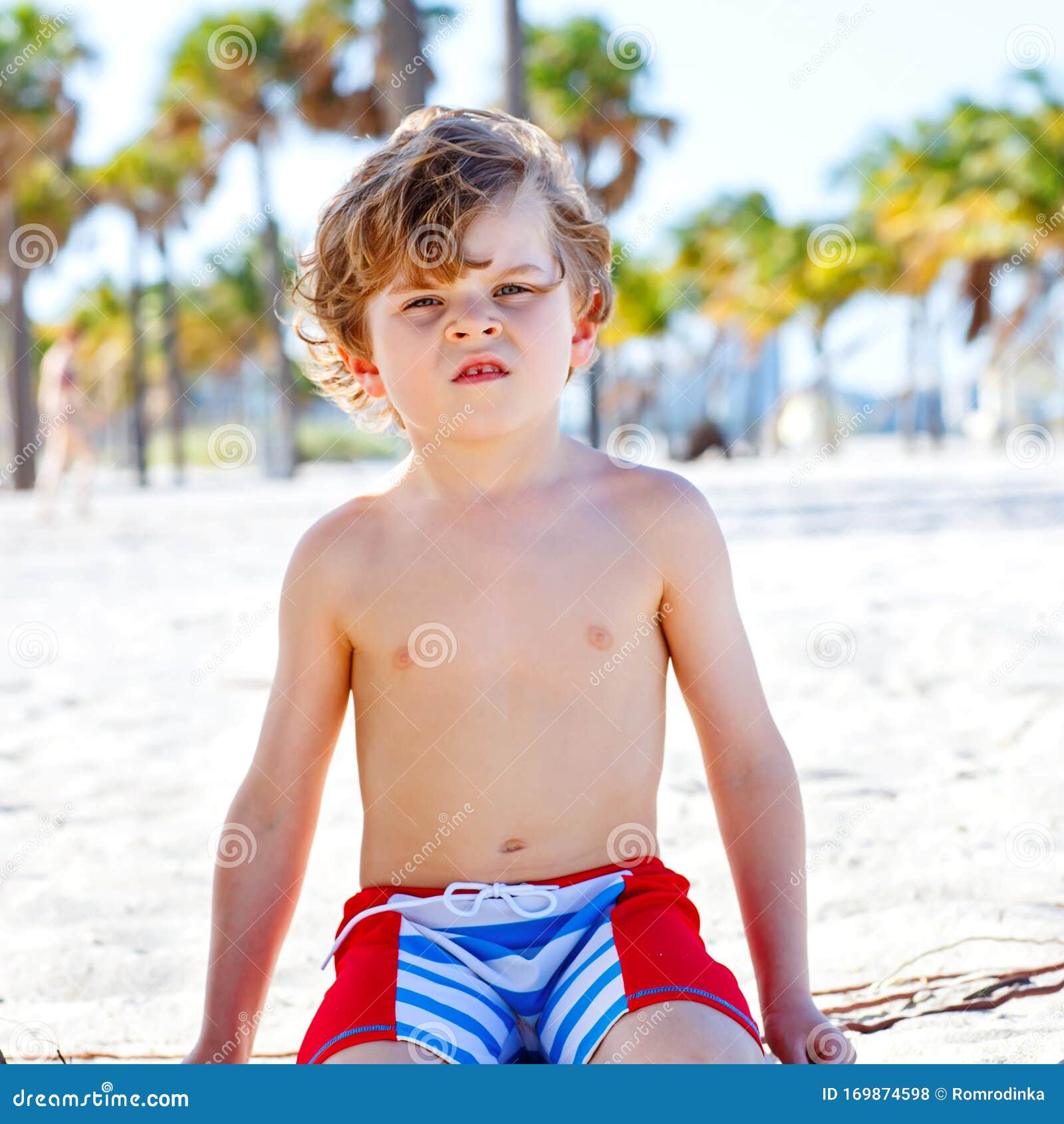 Adorable Active Little Kid Boy Having Fun On Miami Beach, Key Biscayne ...