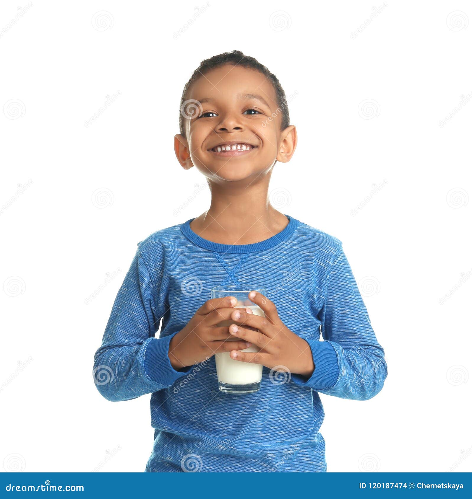 Adorable African-American Boy With Glass Stock Photo - Image of growth ...