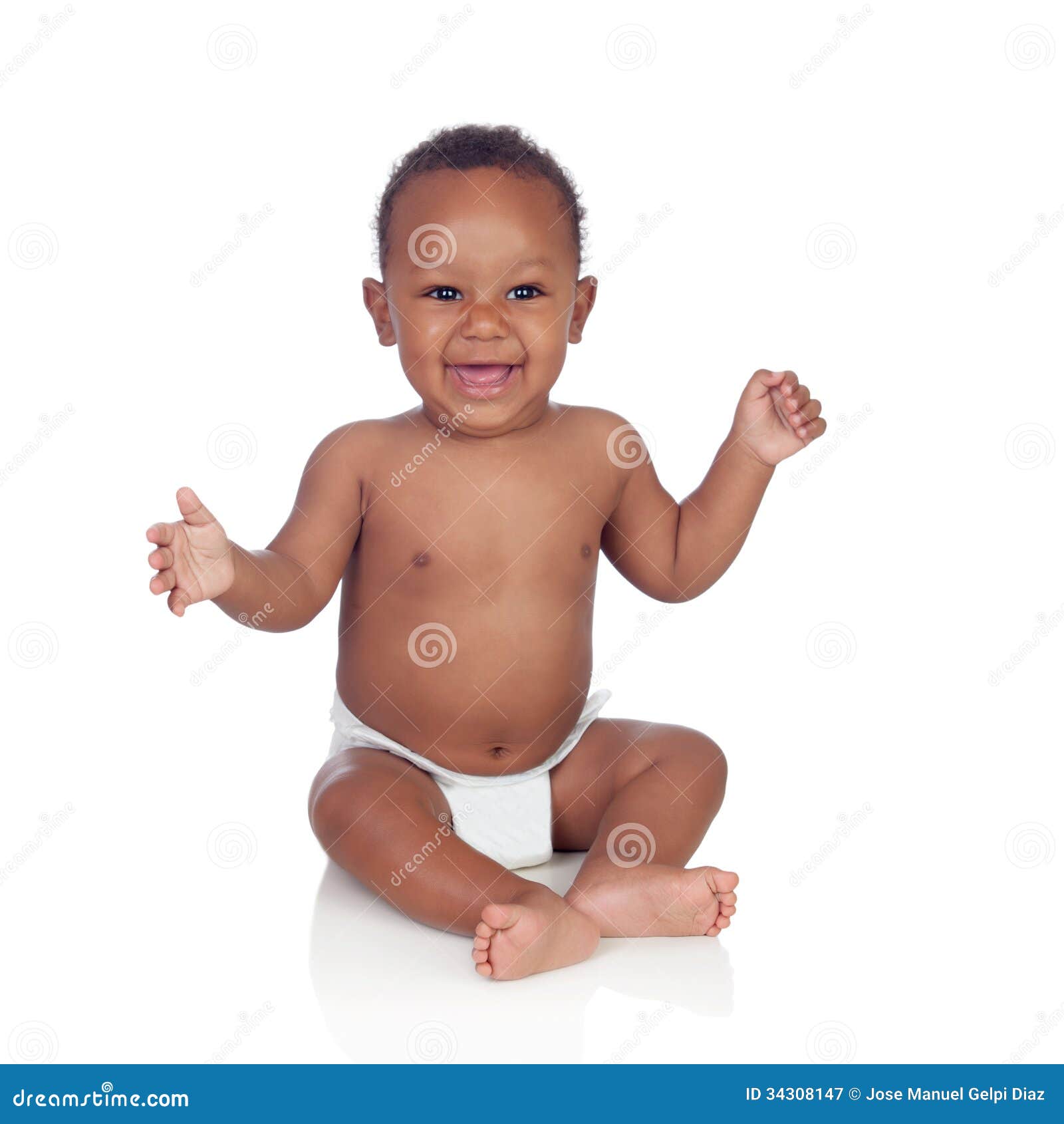 adorable african baby in diaper sitting on the floor
