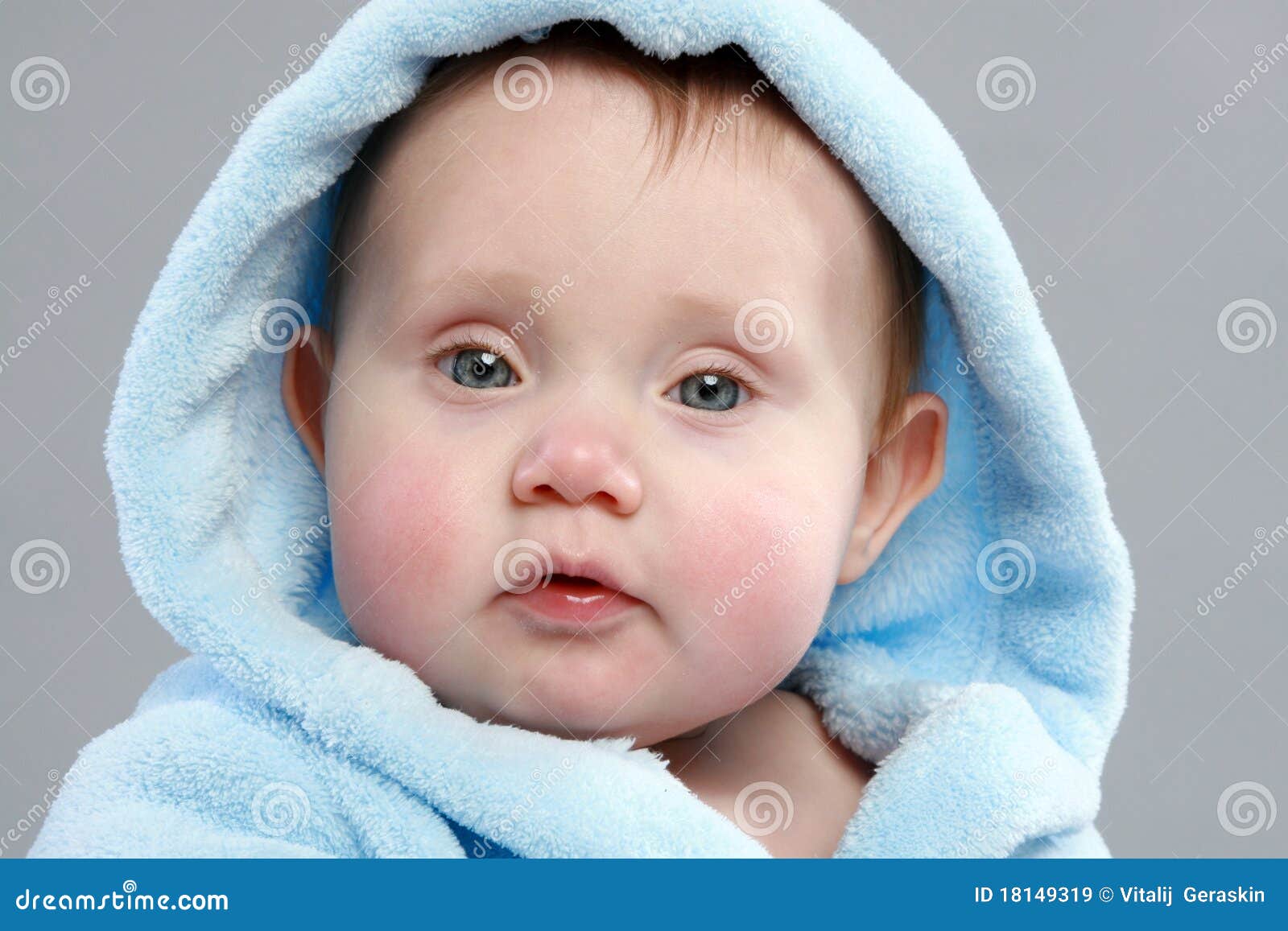 Adorable Baby Boy in a Blue Bathrobe Stock Image Image of funny