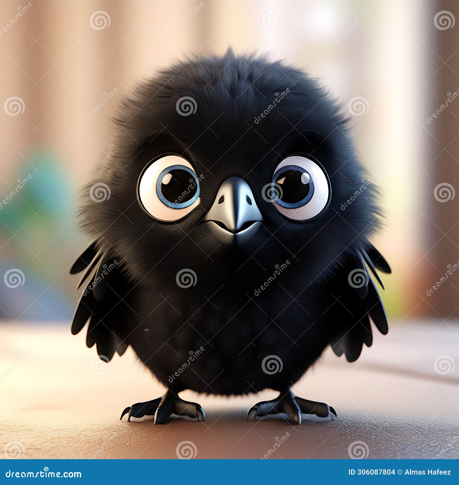 adorable baby crow: 3d rendering with cute eyes, smile, and charm