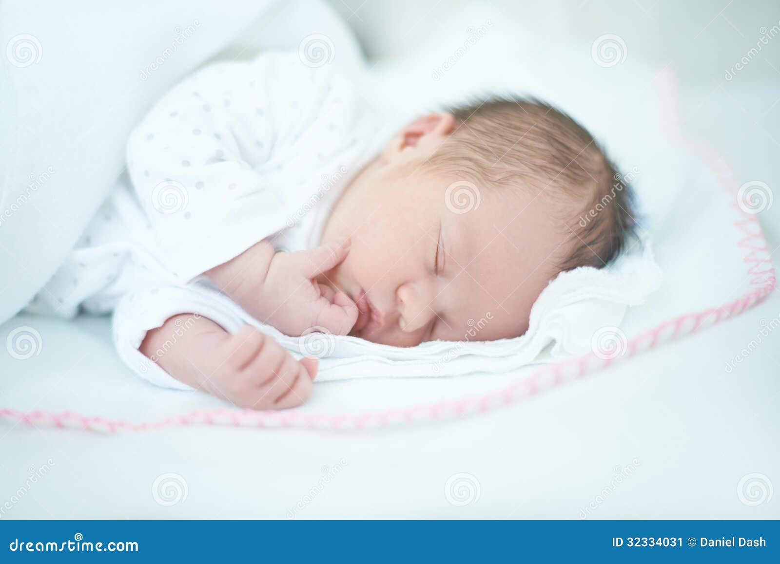 Adorable Baby Girl is Sleeping on Bed Stock Image Image of pillow