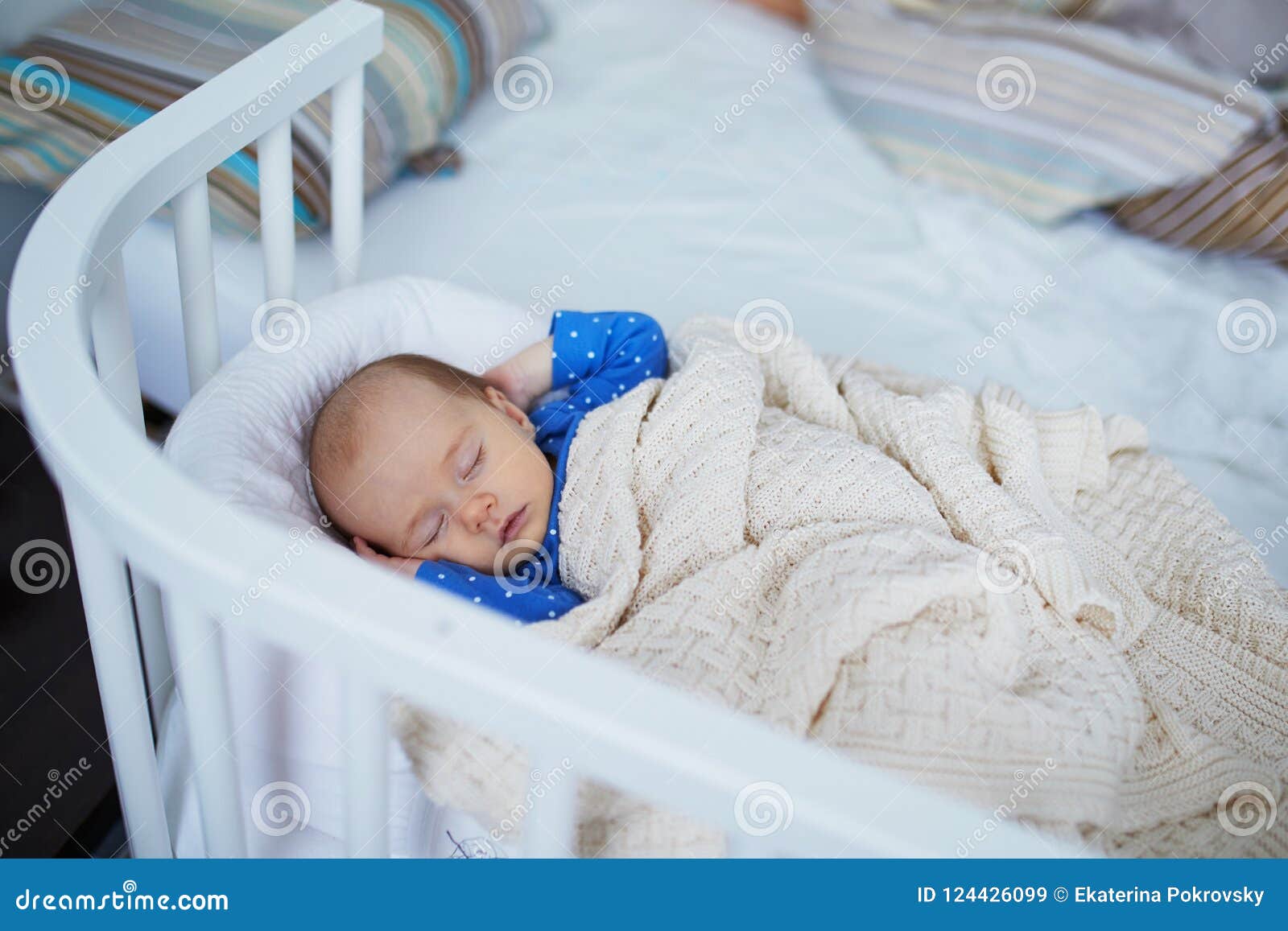 Adorable Baby Girl Sleeping In The Crib Stock Image Image Of Bedrail