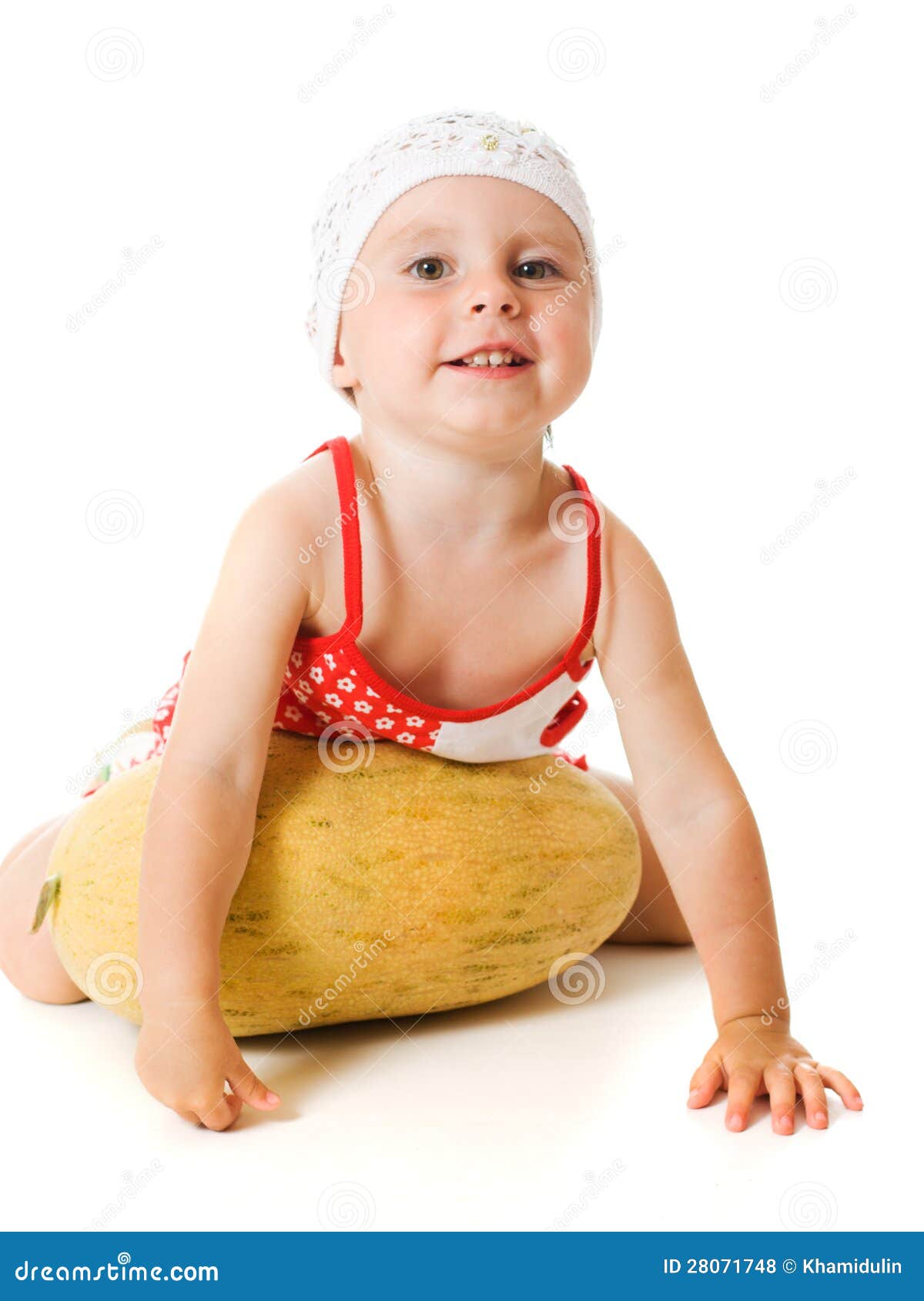 An Adorable Baby Happily Playing Melon Stock Photo Image of holding