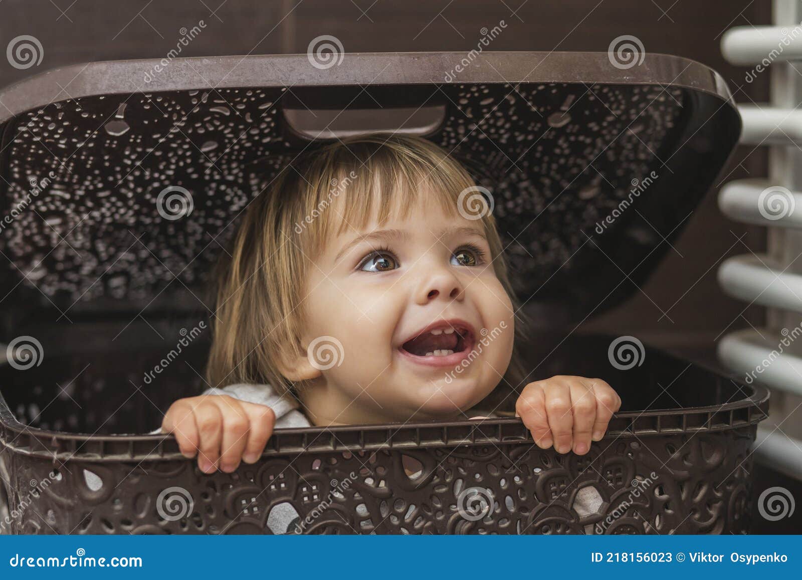 Adorable Baby Hiding in a Laundry Basket Stock Image Image of child, hiding 218156023