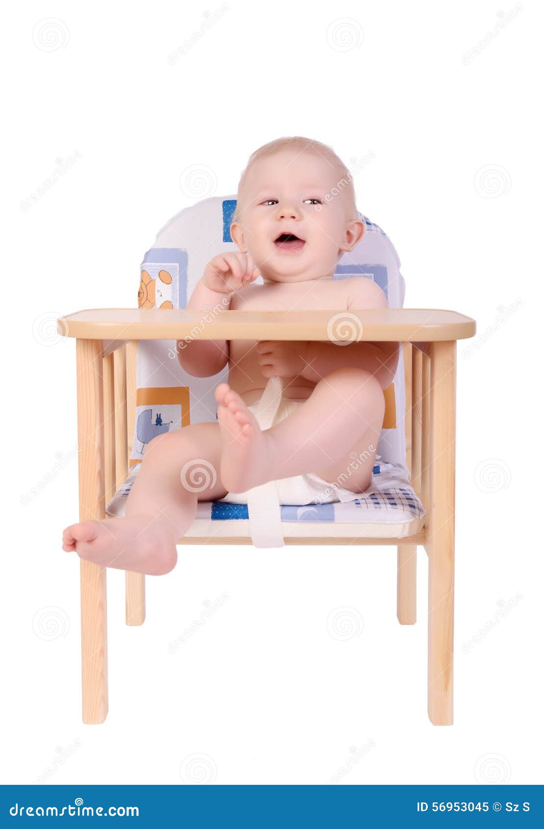 Adorable Baby in High Chair Isolated Stock Image Image of eating