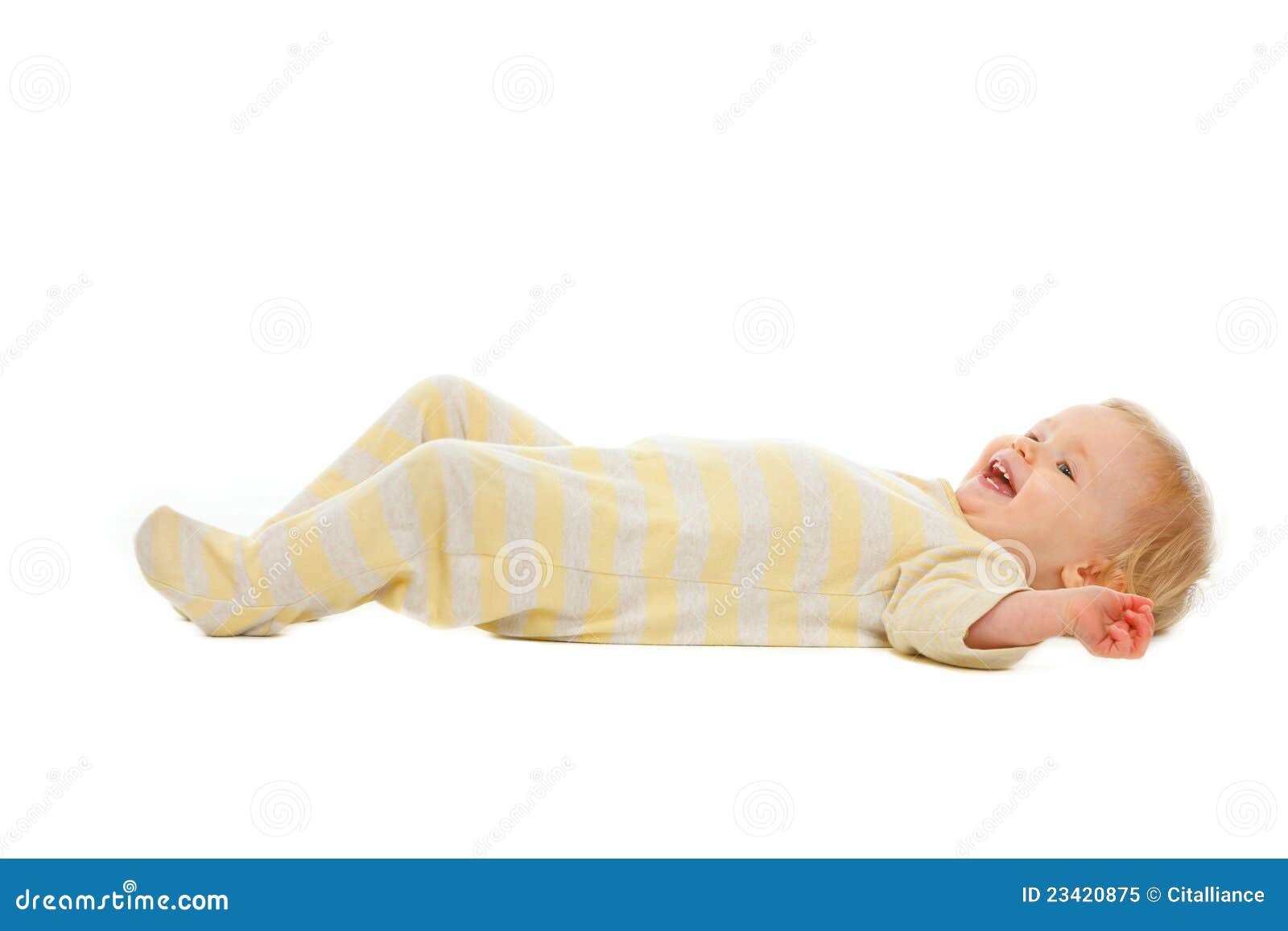 Adorable Baby Laying on Floor Isolated on White Stock Image Image of