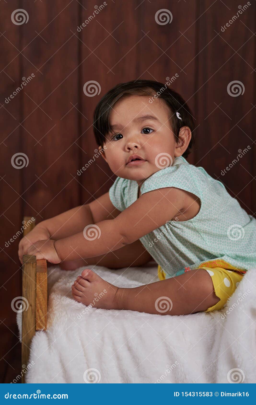 Adorable Baby Sit On White Bed Stock Image Image Of Sleep Child