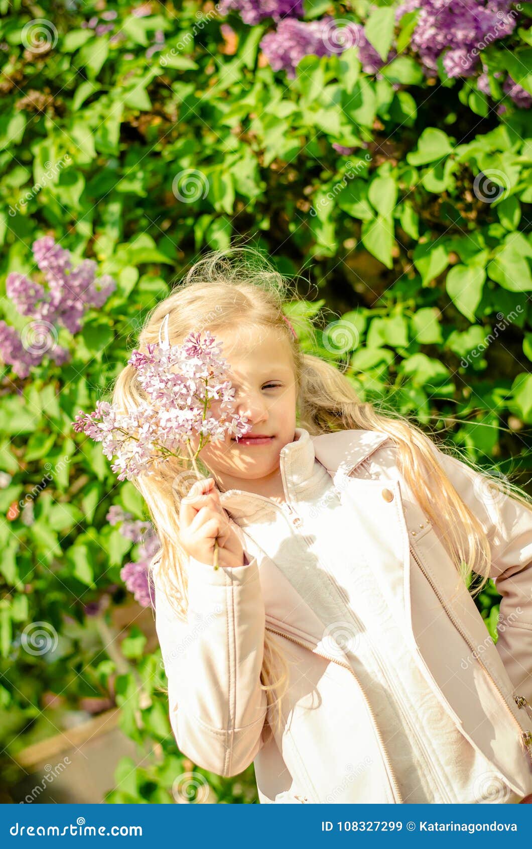 Lovely Girl Smelling Lilac Flower Stock Image - Image of purple ...