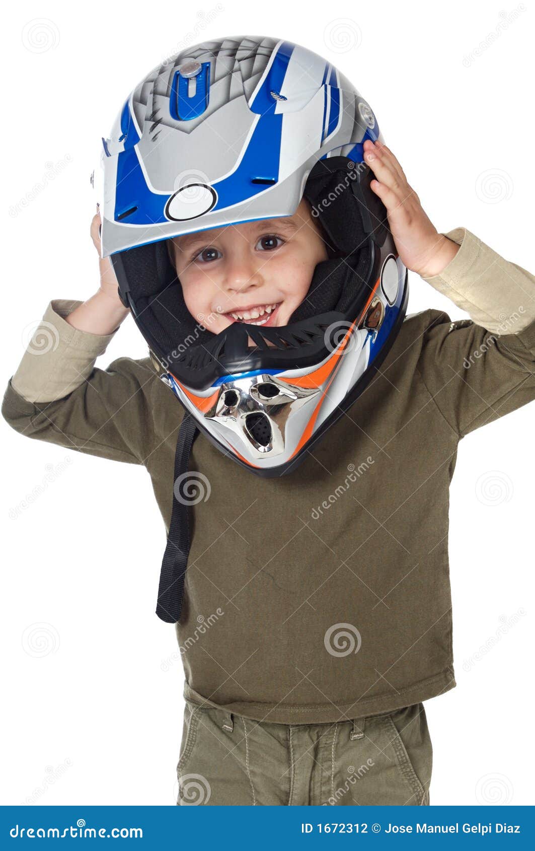 Adorable Boy with a Helmet in the Head Stock Photo Image of object