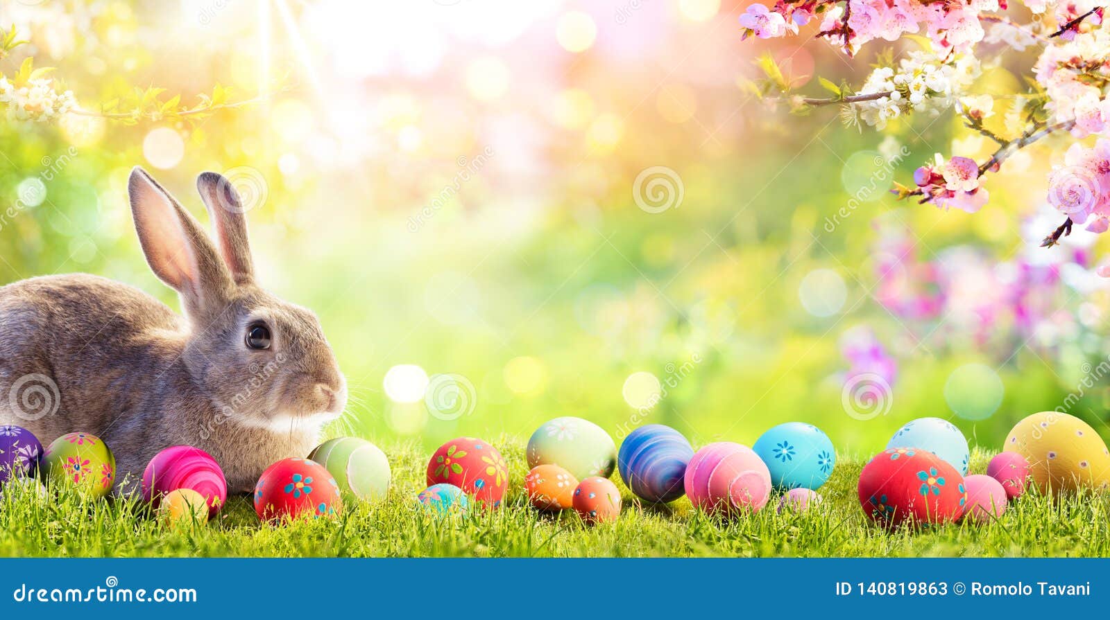 adorable bunny with easter eggs