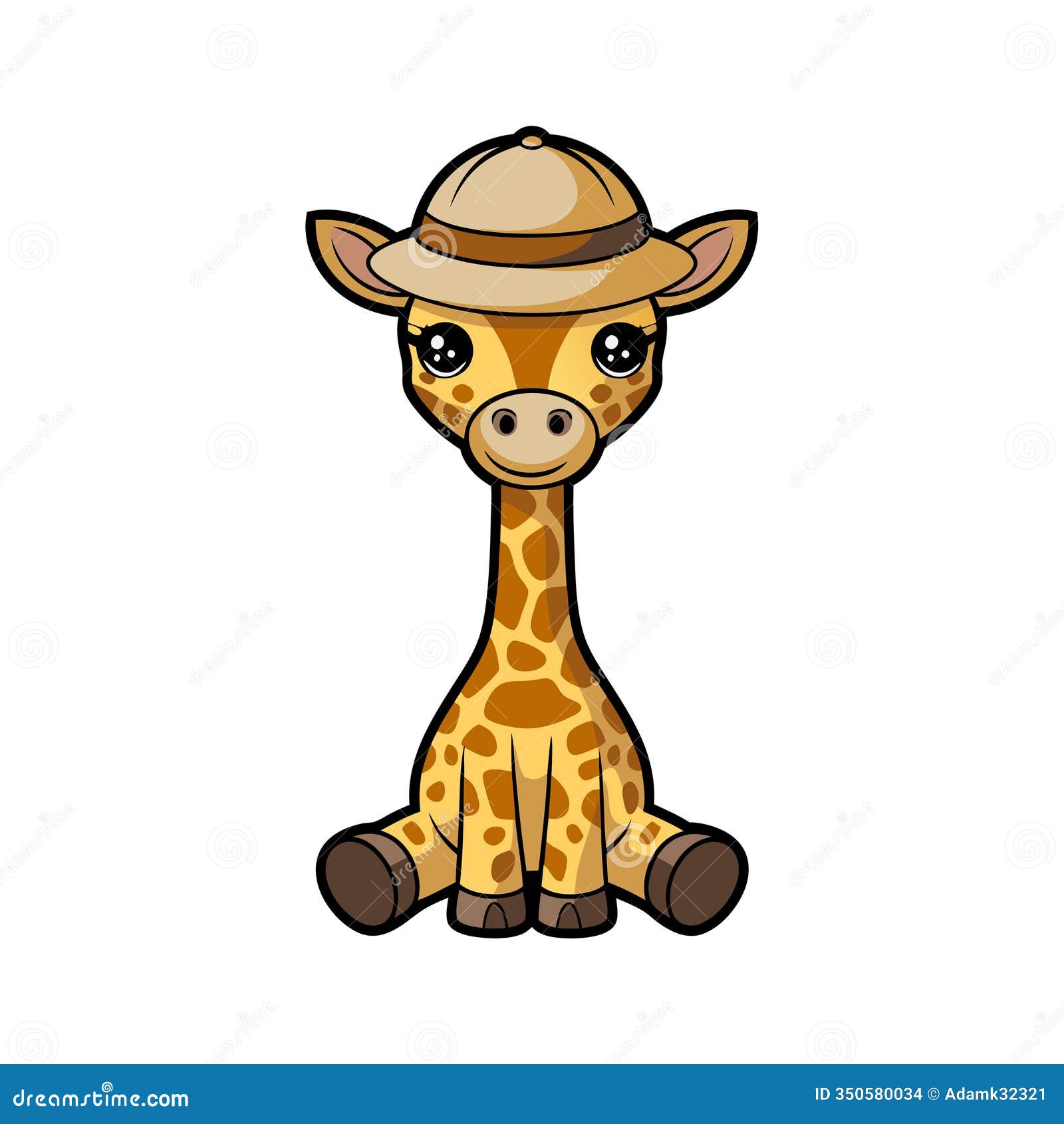 adorable cartoon giraffe wearing safari hat  