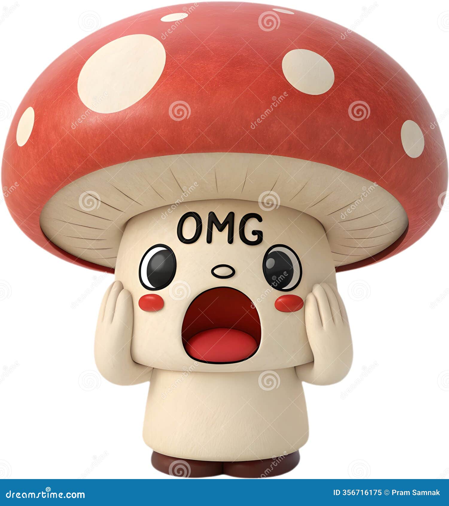 cute cartoon mushroom with exaggerated emotional expression for s.