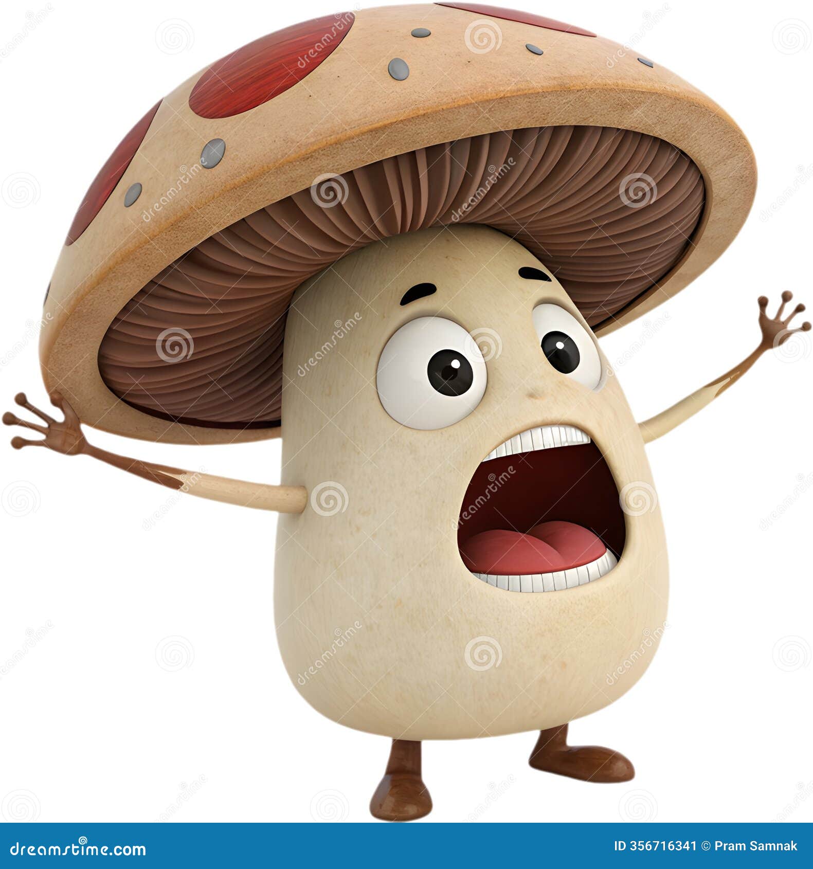 cute cartoon mushroom with exaggerated emotional expression for s.