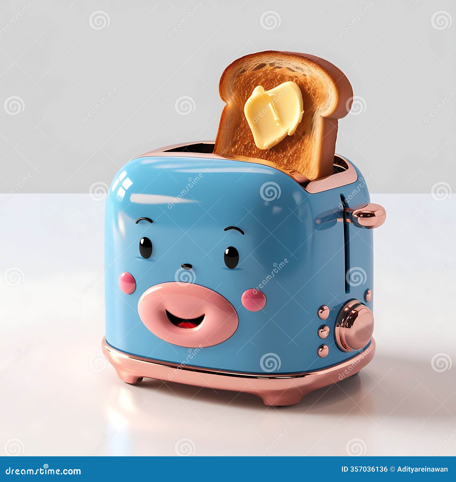 adorable cartoon toaster with buttered toast popping up: a delightful kitchen gadget
