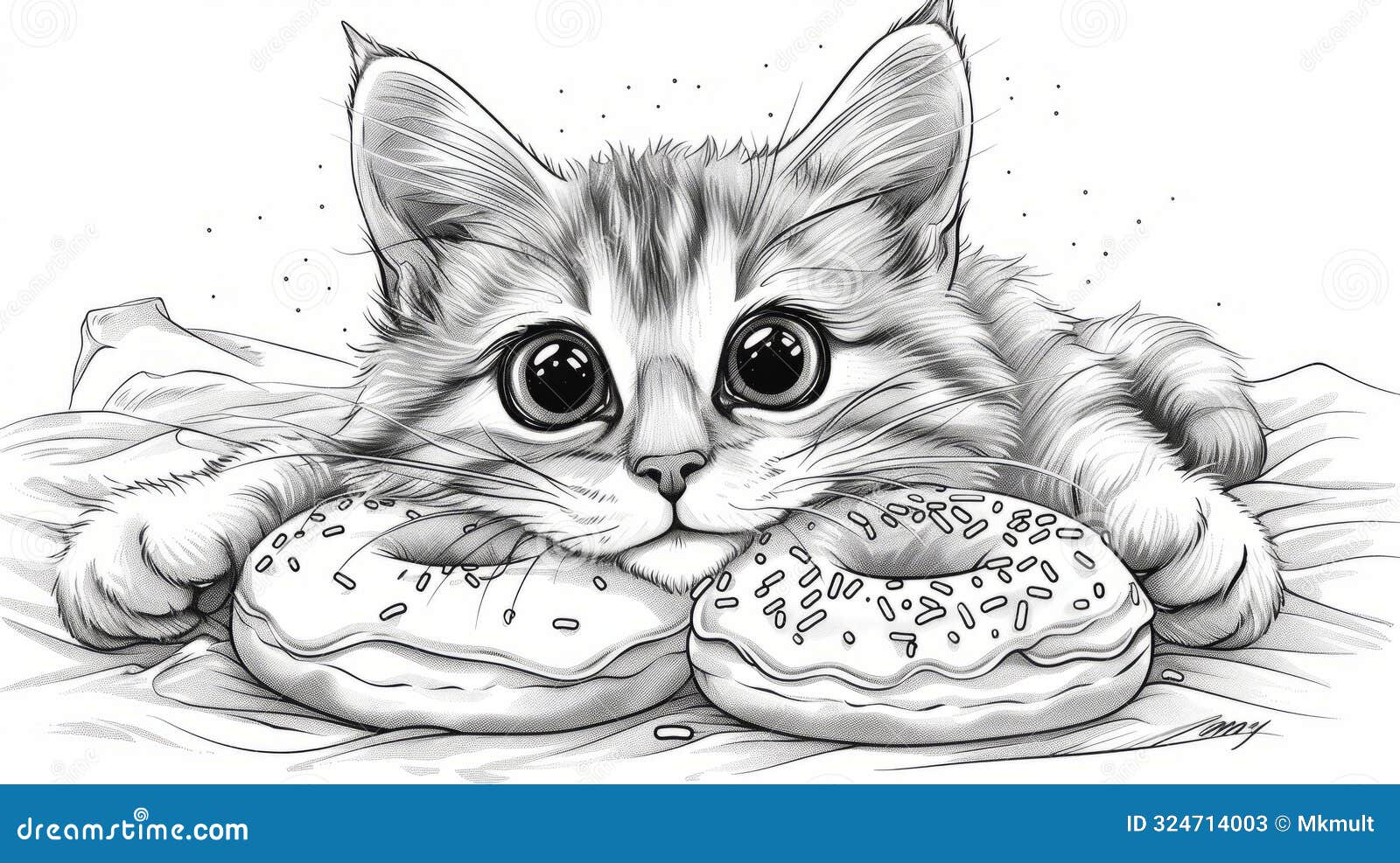Adorable Cat Coloring Page with Donuts Stock Image - Image of children ...