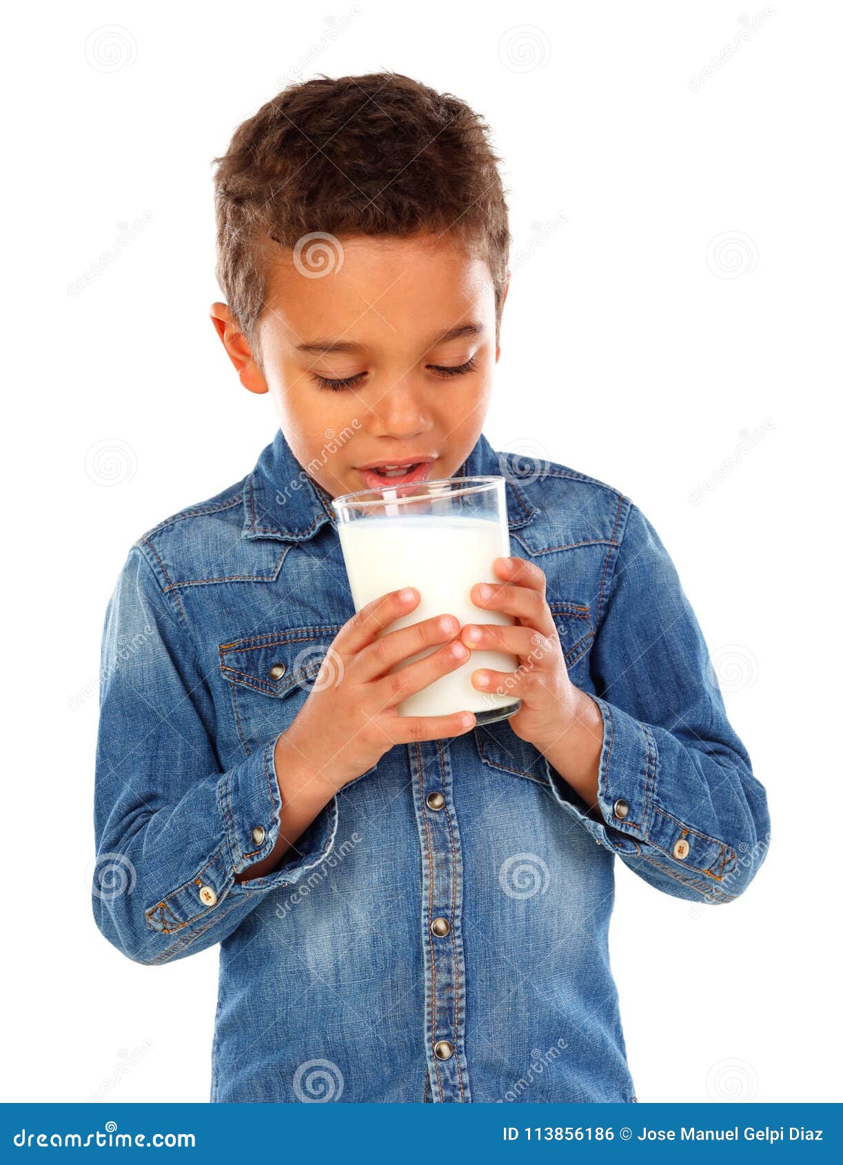 Adorable Child Drinking Milk Stock Photo - Image of attractive, cute ...