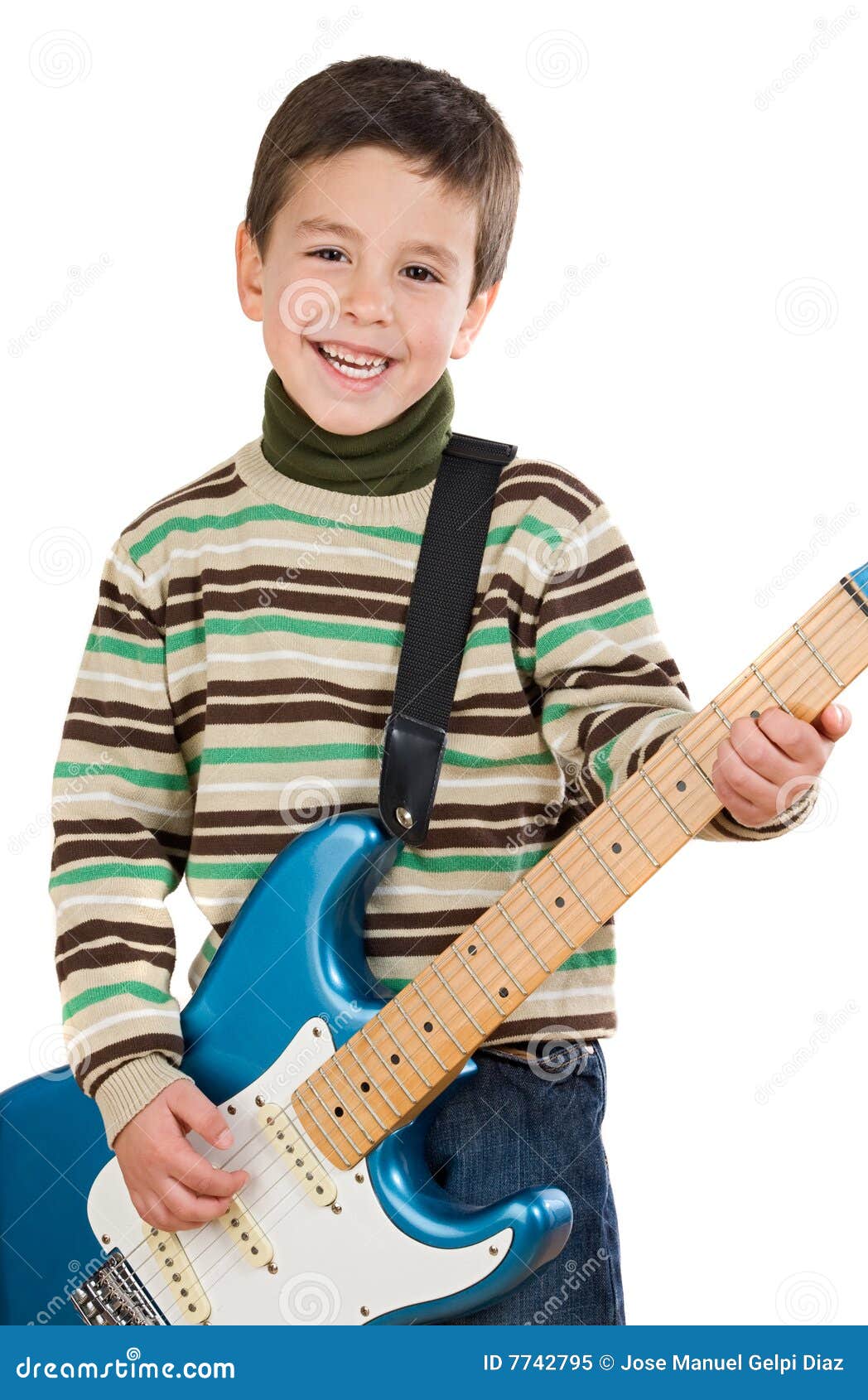 Adorable Child Playing Electric Guitar Stock Image Image of