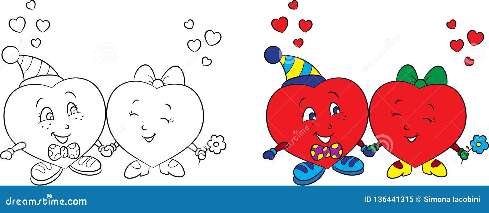 Before and after black and white and color illustration of a