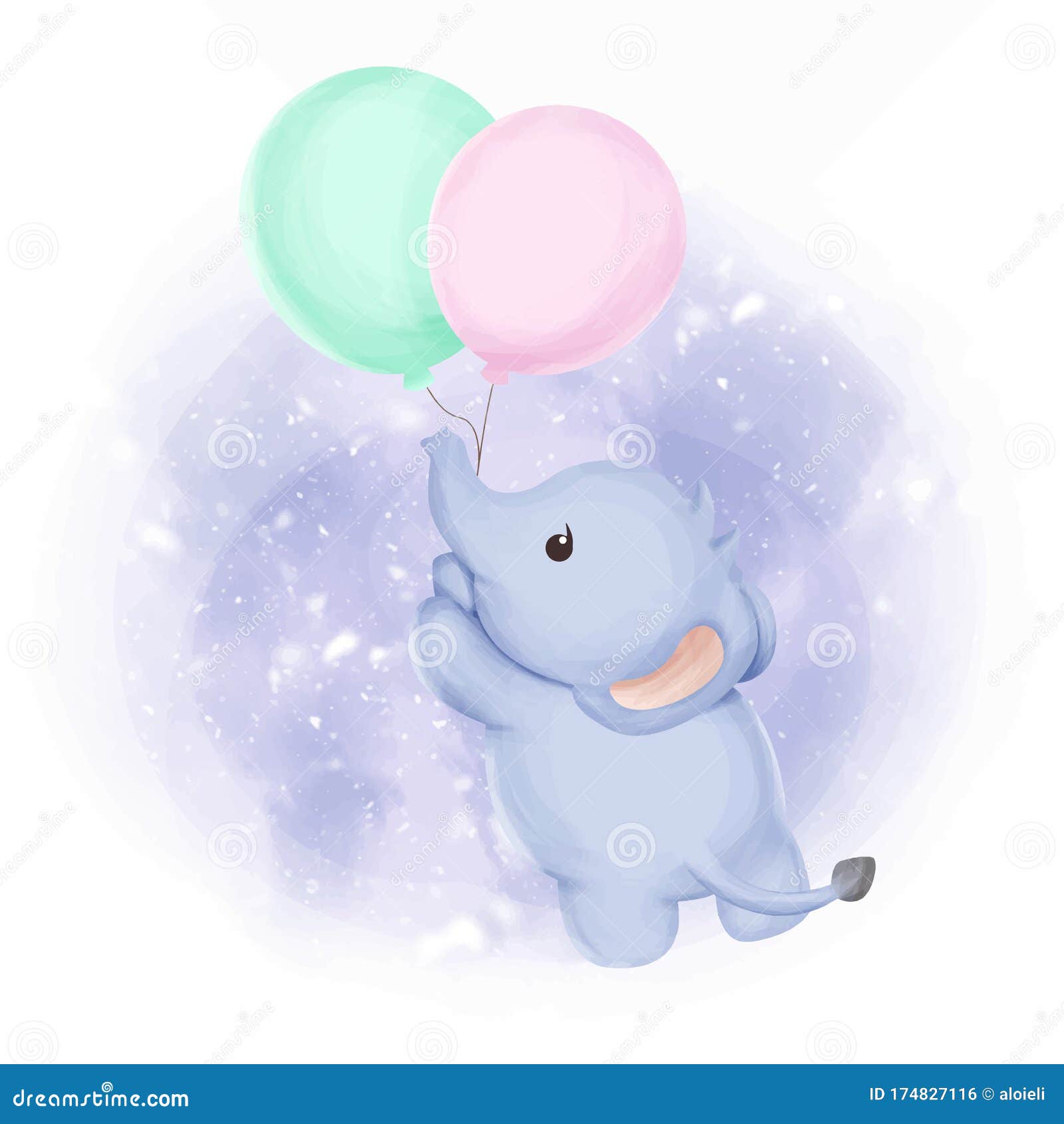 Baby Elephant Fly with Balloons Stock Illustration - Illustration of  decoration, cartoon: 174827116