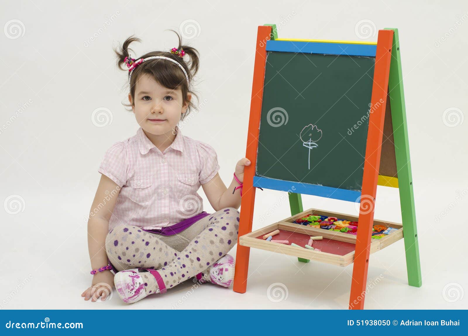 Little Girl With Chalk And Blackboard Isolated Stock Photo 