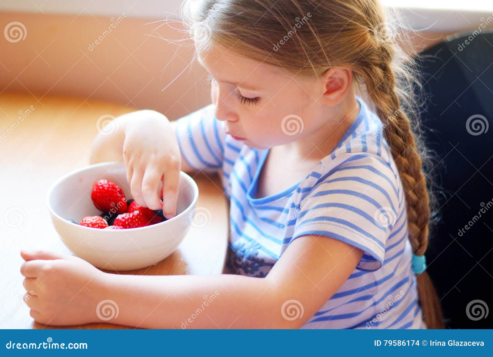 Adorable Girl Eating Fresh Berries Stock Photo Image of bilberry