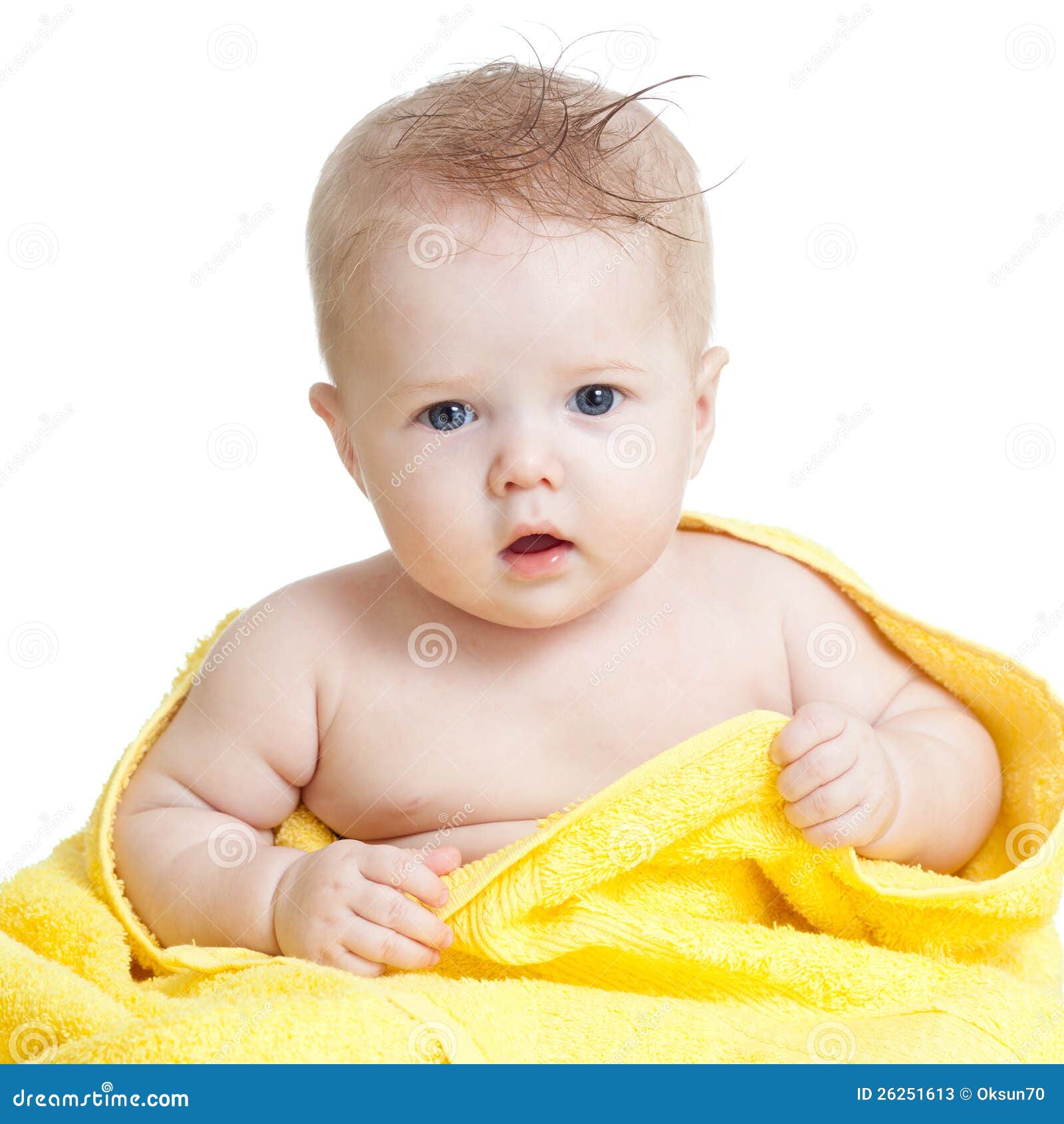 Adorable Happy Baby in Bathing Towel Stock Image - Image of looking ...