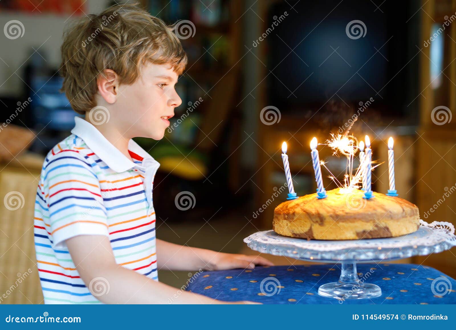 Adorable Happy Blond Little Kid Boy Celebrating His Birthday. Stock ...