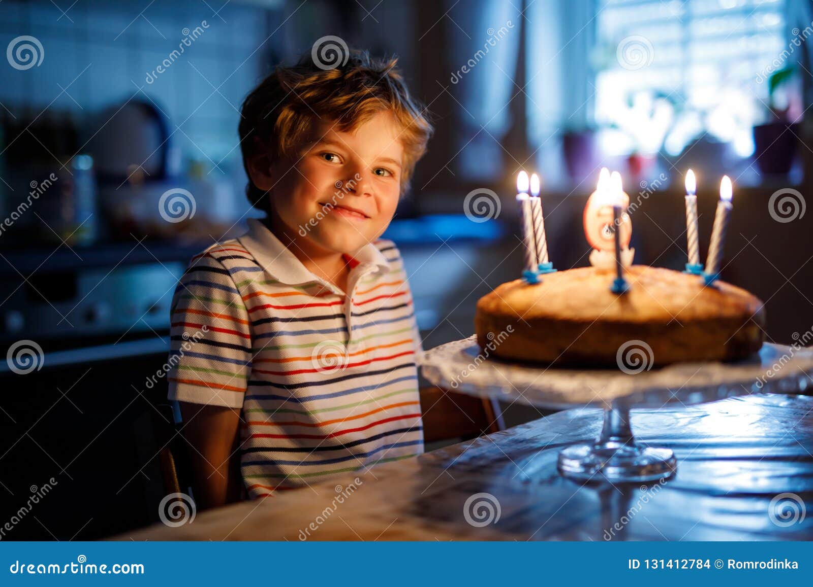 Adorable Happy Blond Little Kid Boy Celebrating His Birthday. Child ...