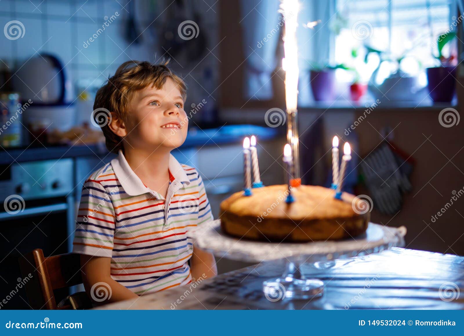 Adorable Happy Blond Little Kid Boy Celebrating His Birthday. Stock ...