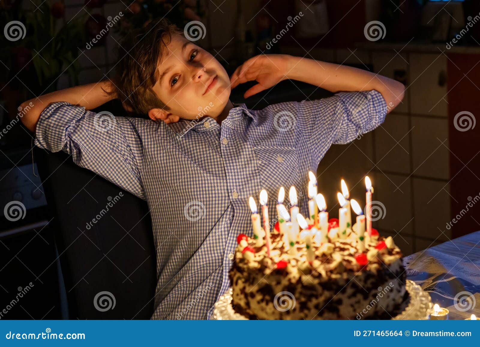 Adorable Happy Blond Little Kid Boy Celebrating His Birthday. Preteen ...