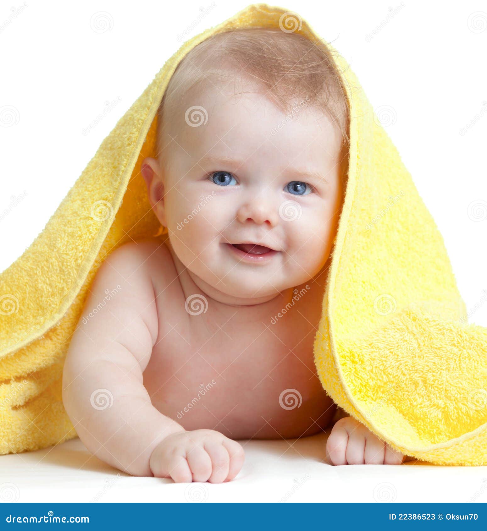 Adorable Happy Blue-eyed Baby in Yellow Towel Stock Image - Image of ...