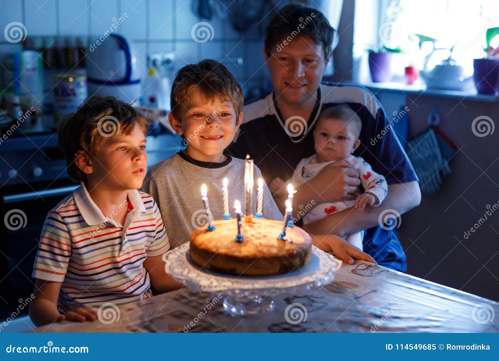 Little Kid Boy and Family, Father, Brother and Baby Sister ...