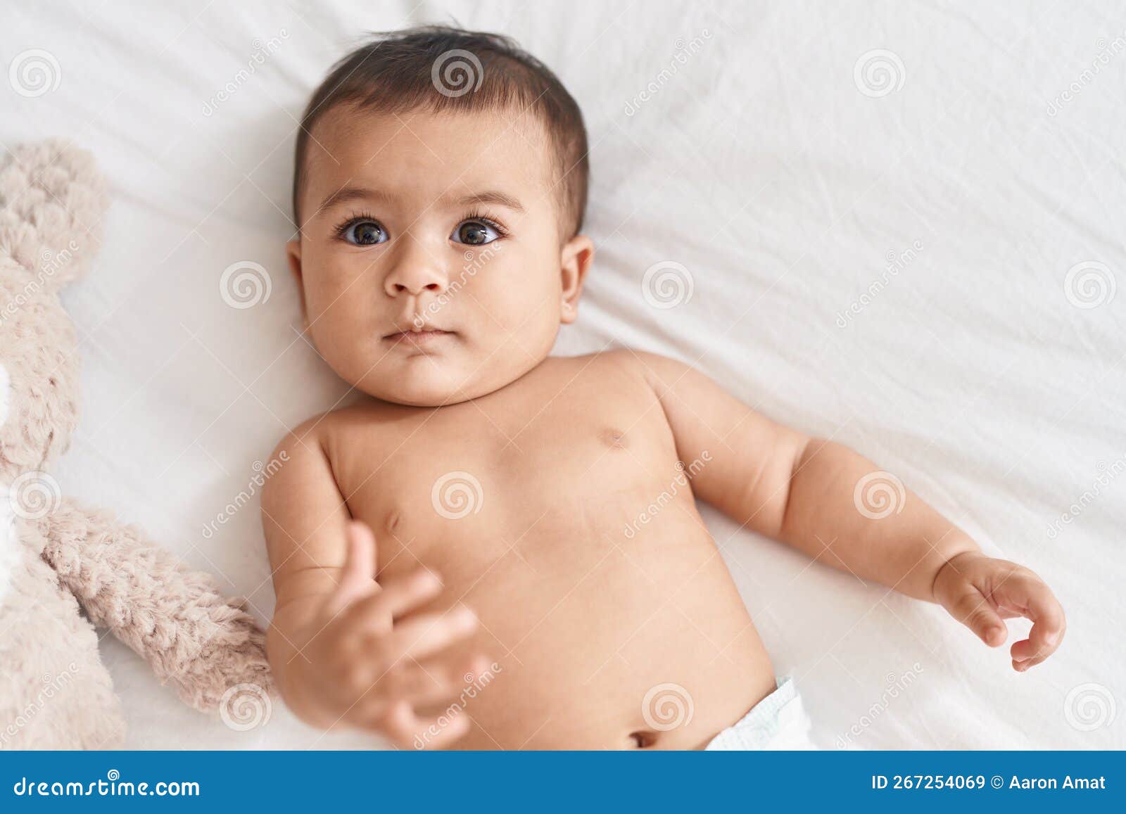Adorable Hispanic Baby Lying on Bed at Bedroom Stock Image Image of
